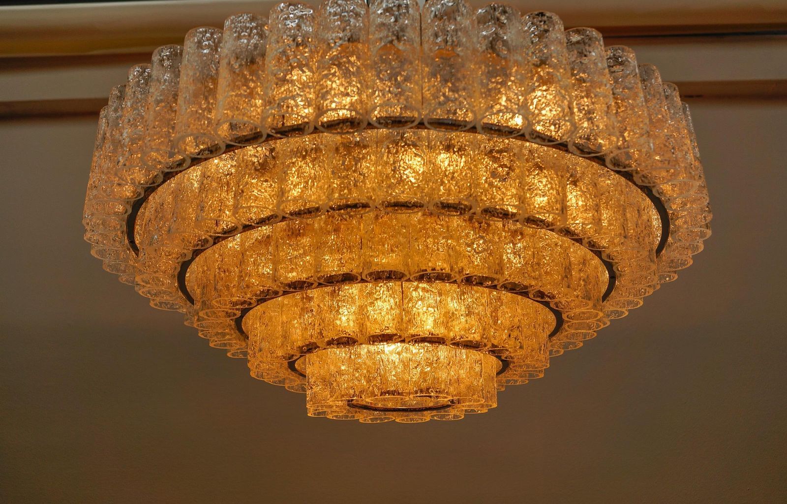 Exravagant German 5 Tiered Ice Glass Chandelier By Doria Leuchten, 1960s photo vintage