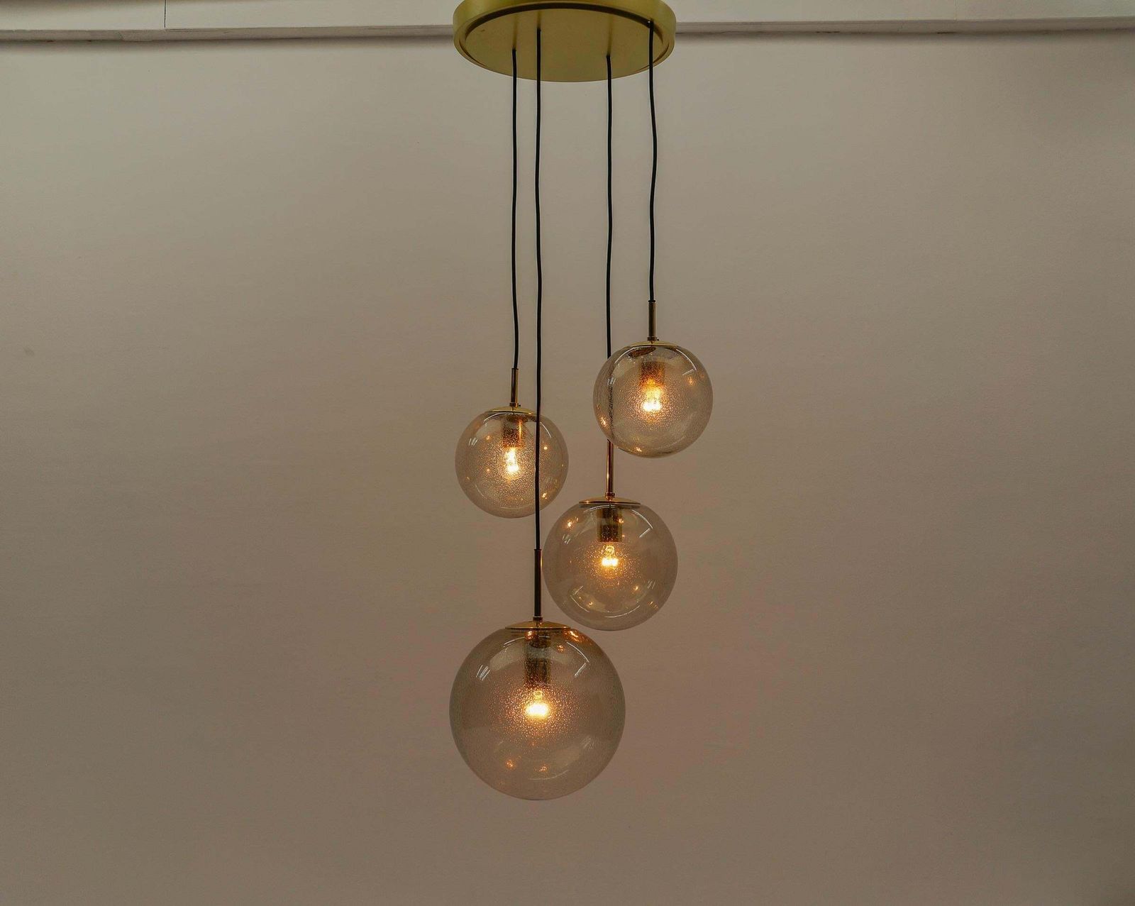 Cascade Lamp With Four Smoked Hand Blown Spheres From Glashütte Limburg, 1960s photo Lighting