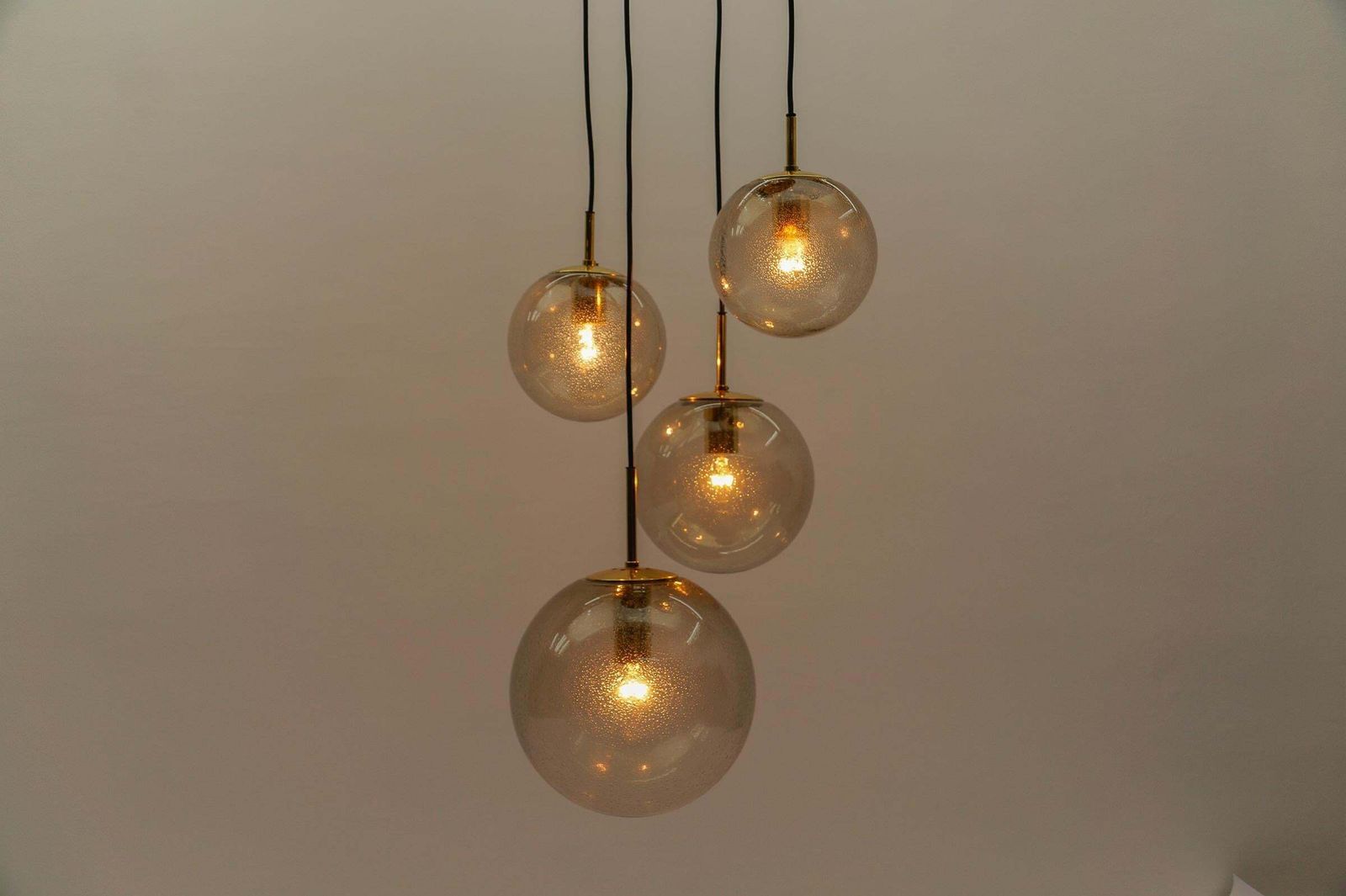 Cascade Lamp With Four Smoked Hand Blown Spheres From Glashütte Limburg, 1960s photo vintage
