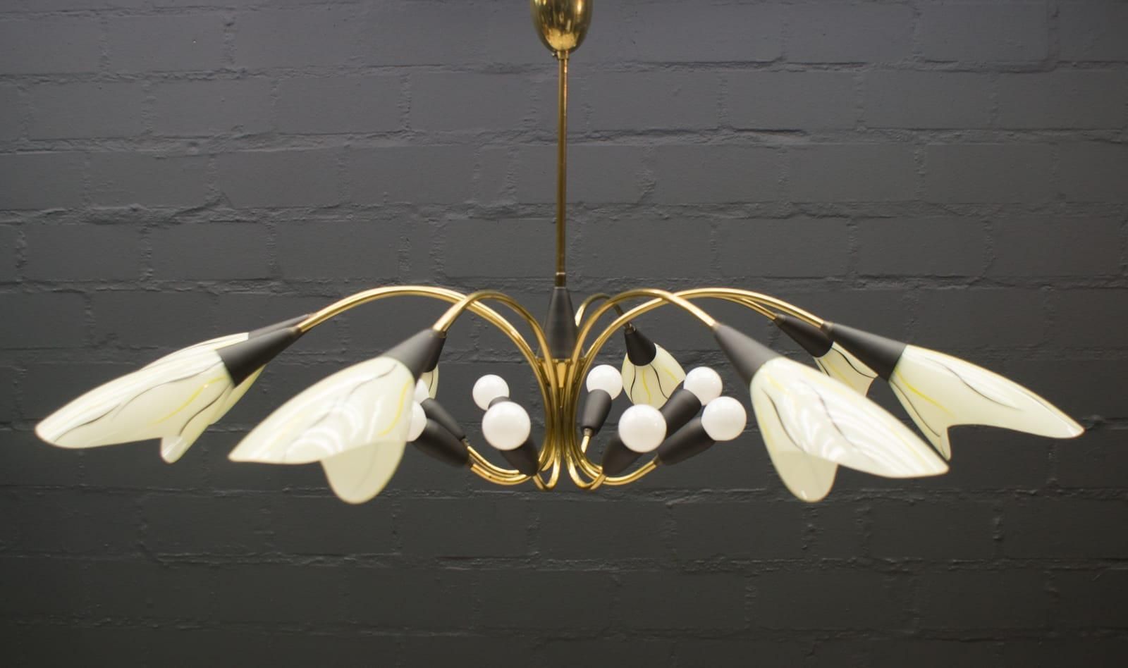 Mid Century Modern 16 Armed Brass And Glass Sputnik Lamp, 1950s photo vinterior