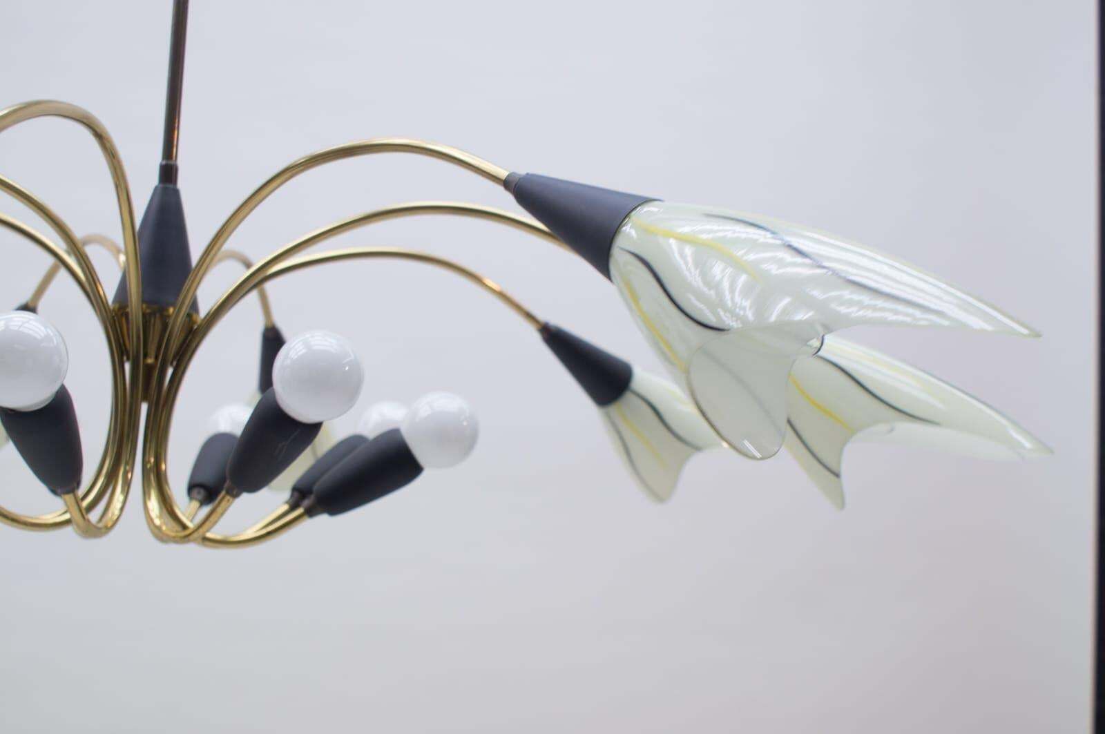 photo furniture Mid Century Modern 16 Armed Brass And Glass Sputnik Lamp, 1950s