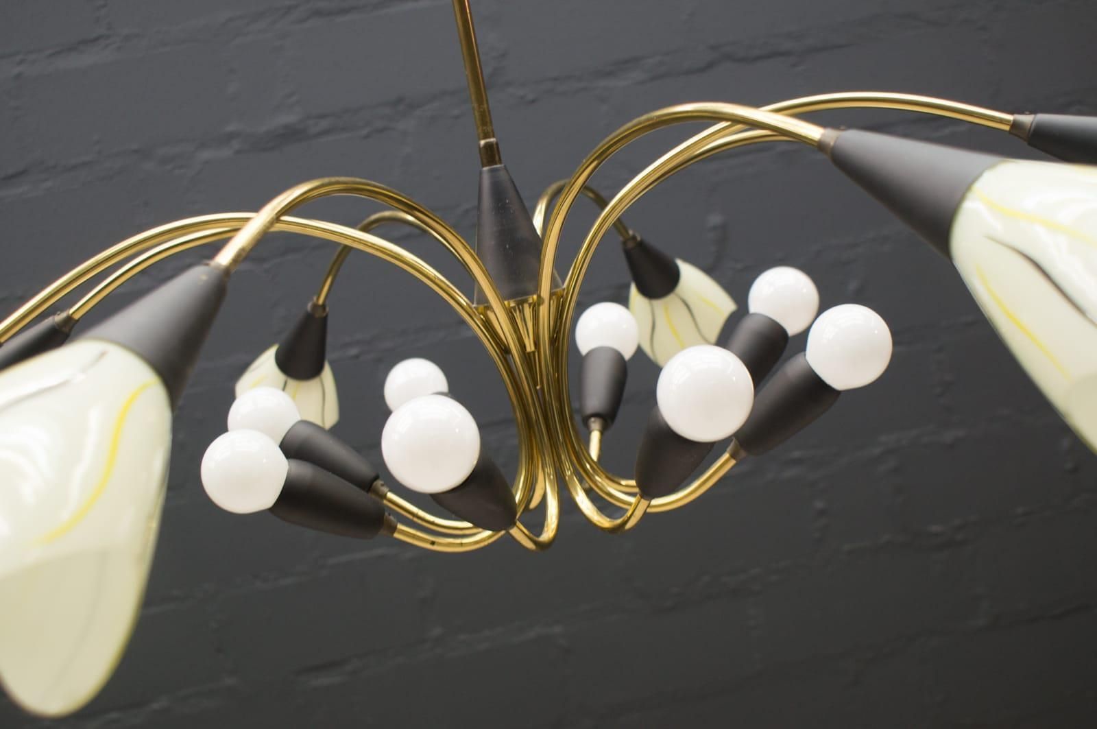 1827.0 Mid Century Modern 16 Armed Brass And Glass Sputnik Lamp, 1950s photo