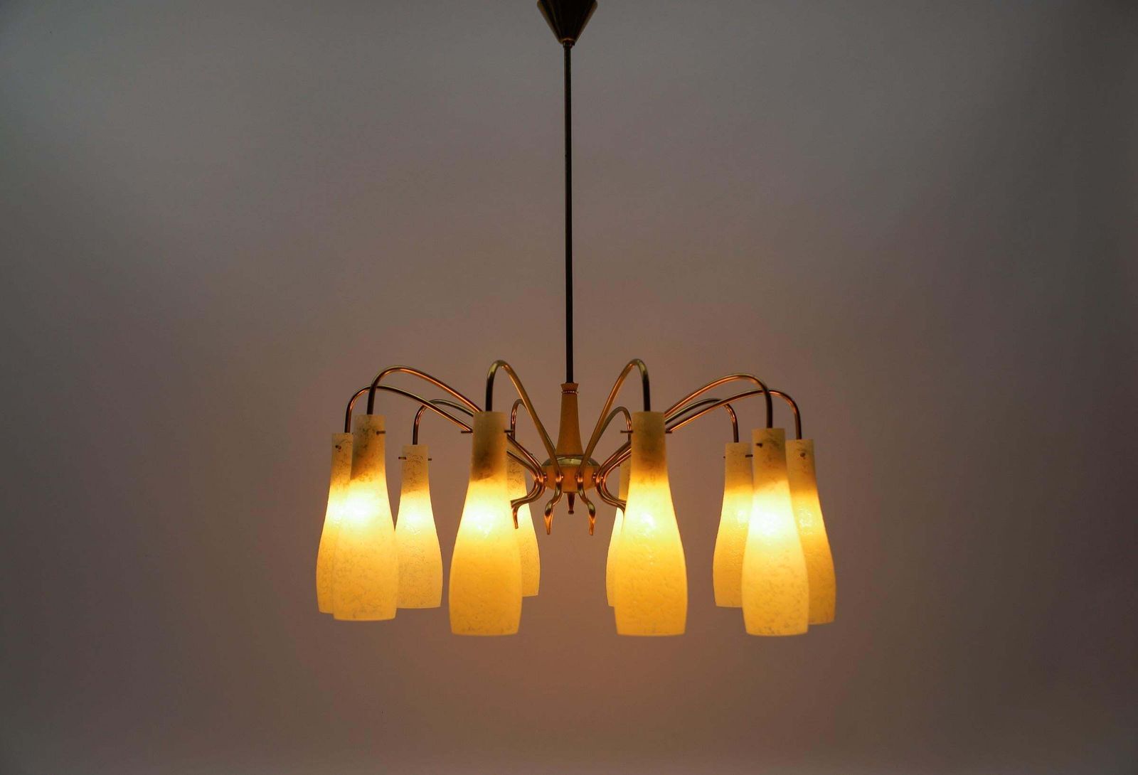 Brass & Glass Sputnik Chandelier With 10 Lights, 1950s Italy photo for sale