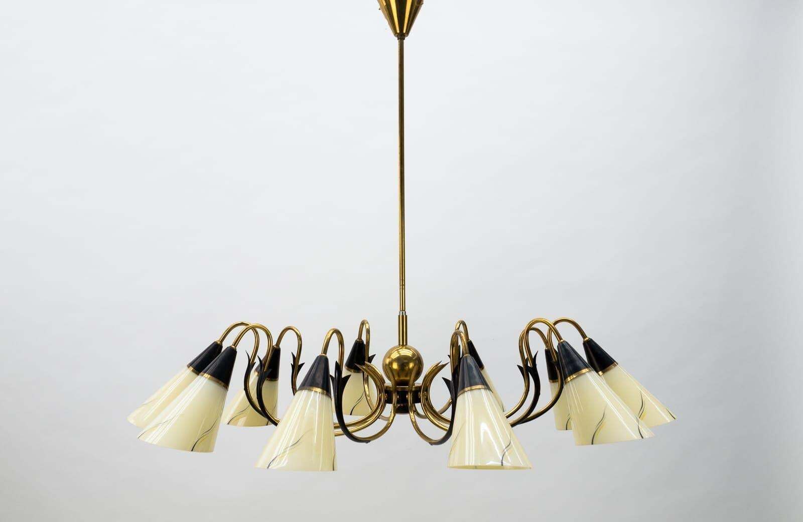 Italian Brass & Glass Sputnik Chandelier With 10 Lights, 1950s photo furniture