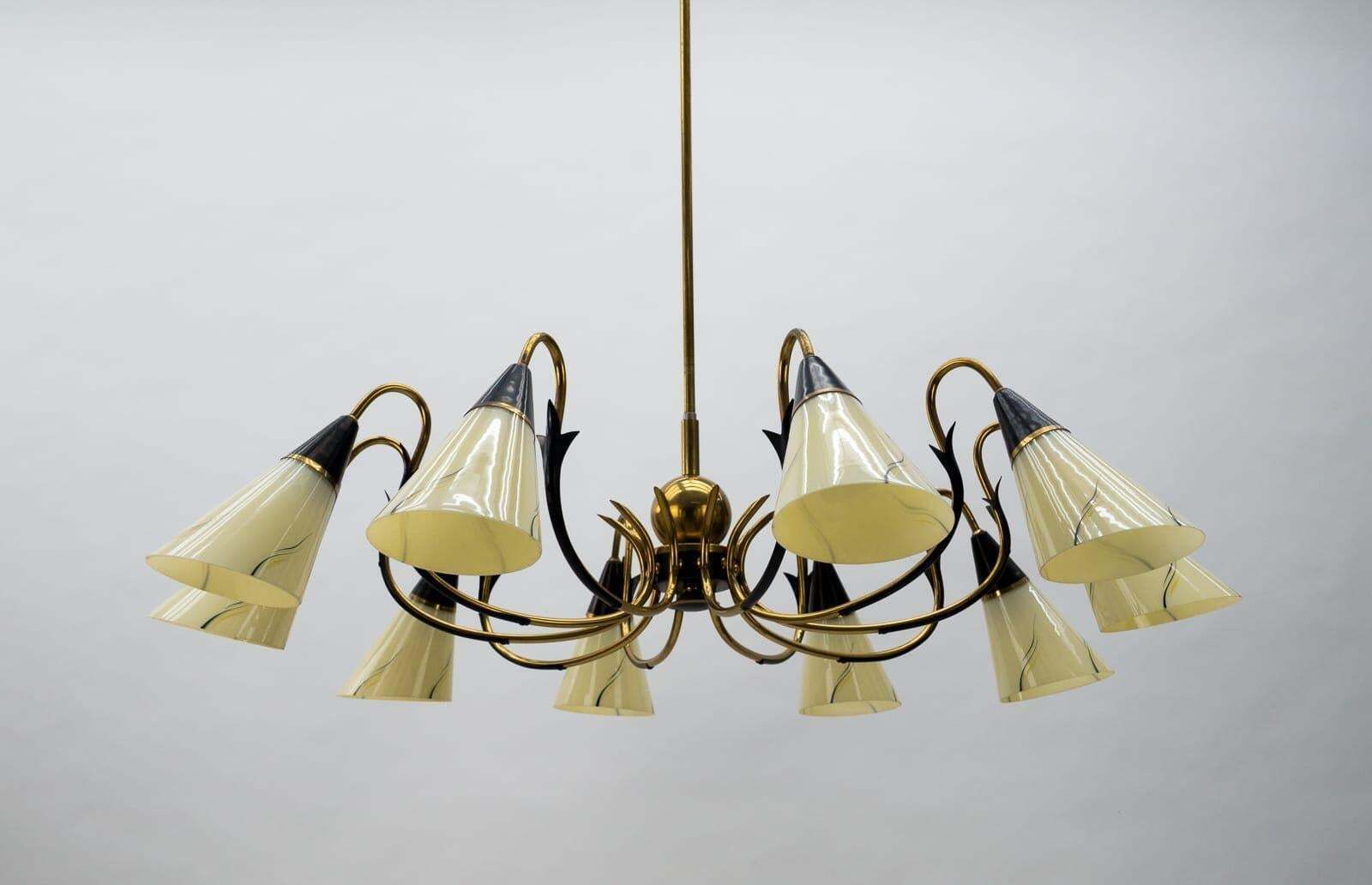 Italian Brass & Glass Sputnik Chandelier With 10 Lights, 1950s photo vinterior