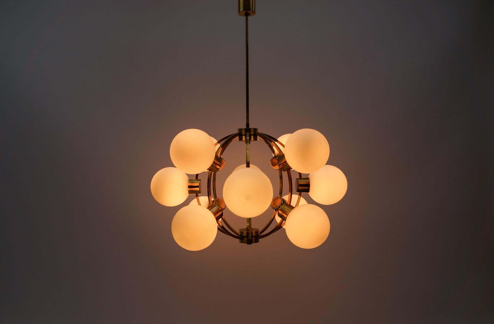 Large Mid Century Modern Orbit Or Sputnik Lamp With 12 Opaline Glass Balls photo Lighting