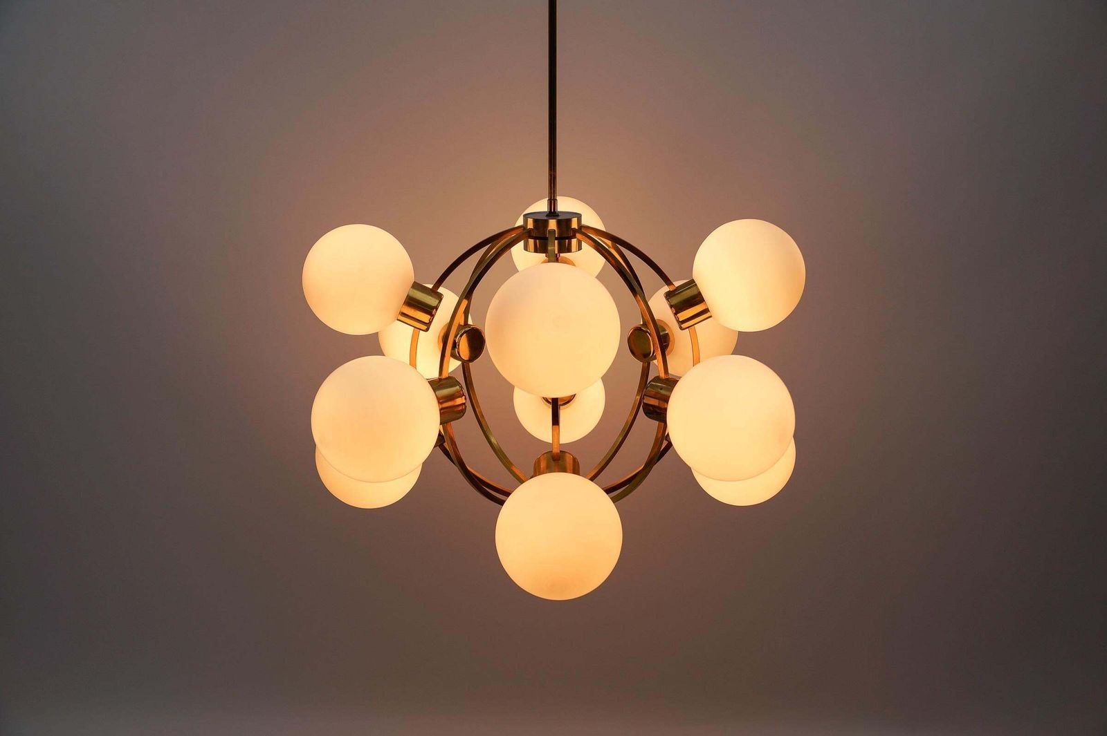 Large Mid Century Modern Orbit Or Sputnik Lamp With 12 Opaline Glass Balls photo vinterior