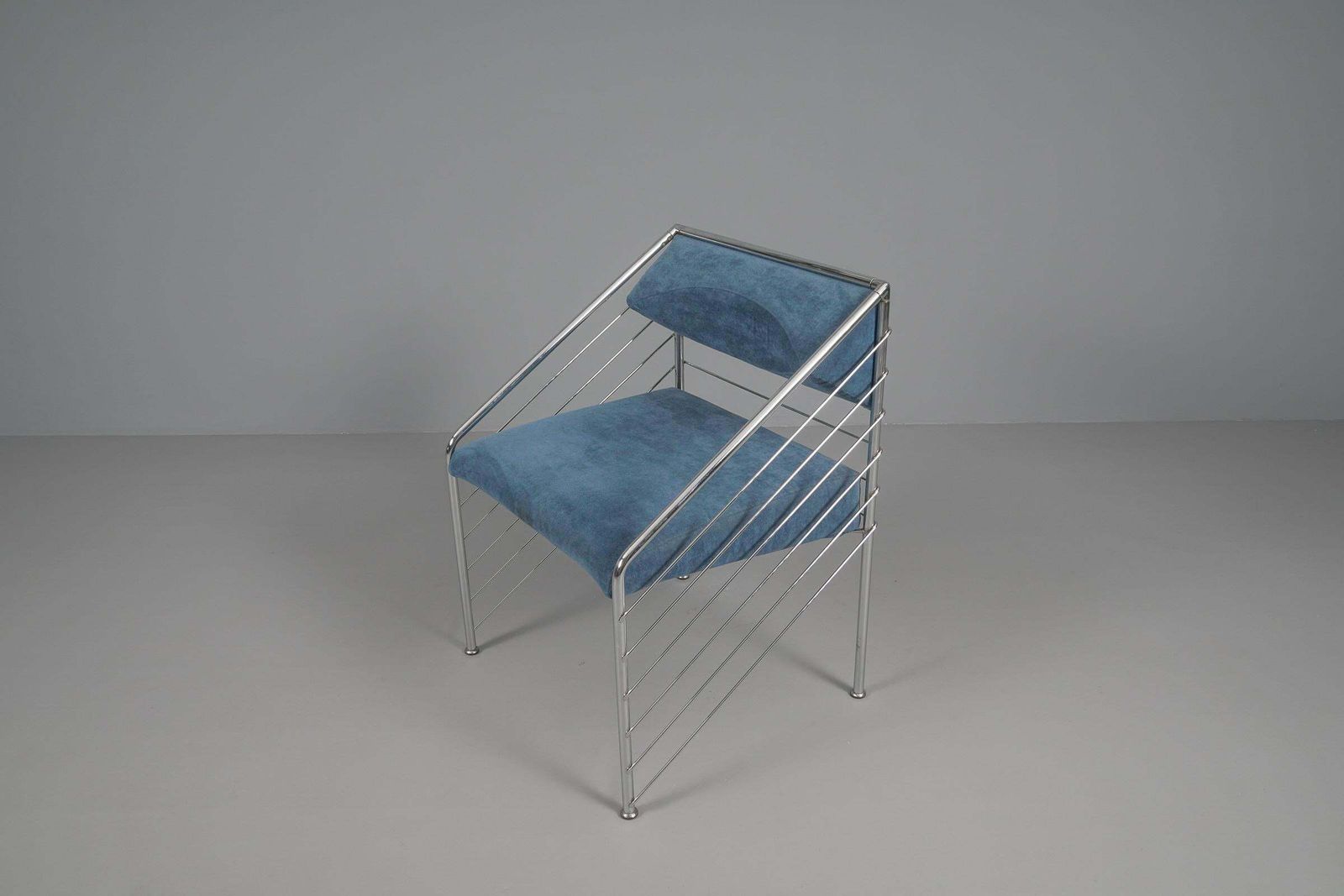 Rare Italian Armchair In Upholstery Fabric And Chrome Frame, 1970s photo vinterior