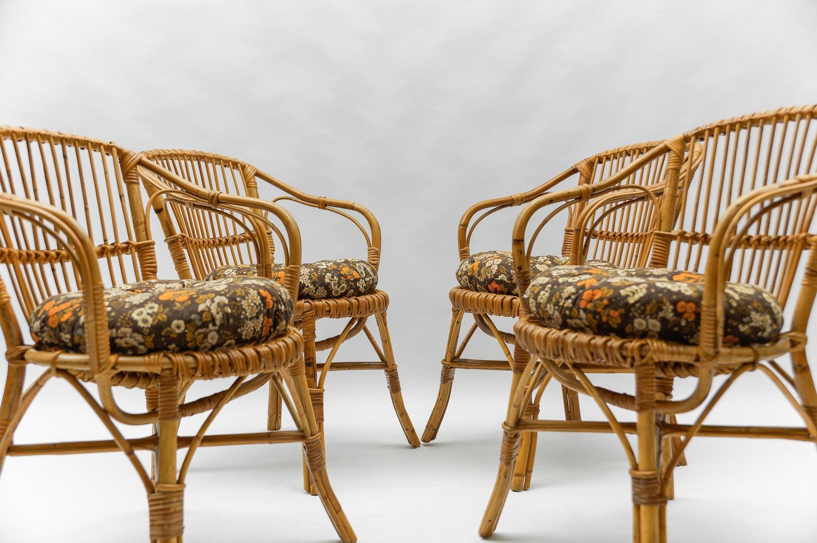 Set Of Four Italian Rattan/Bamboo Armchairs, 1960s photo vinterior