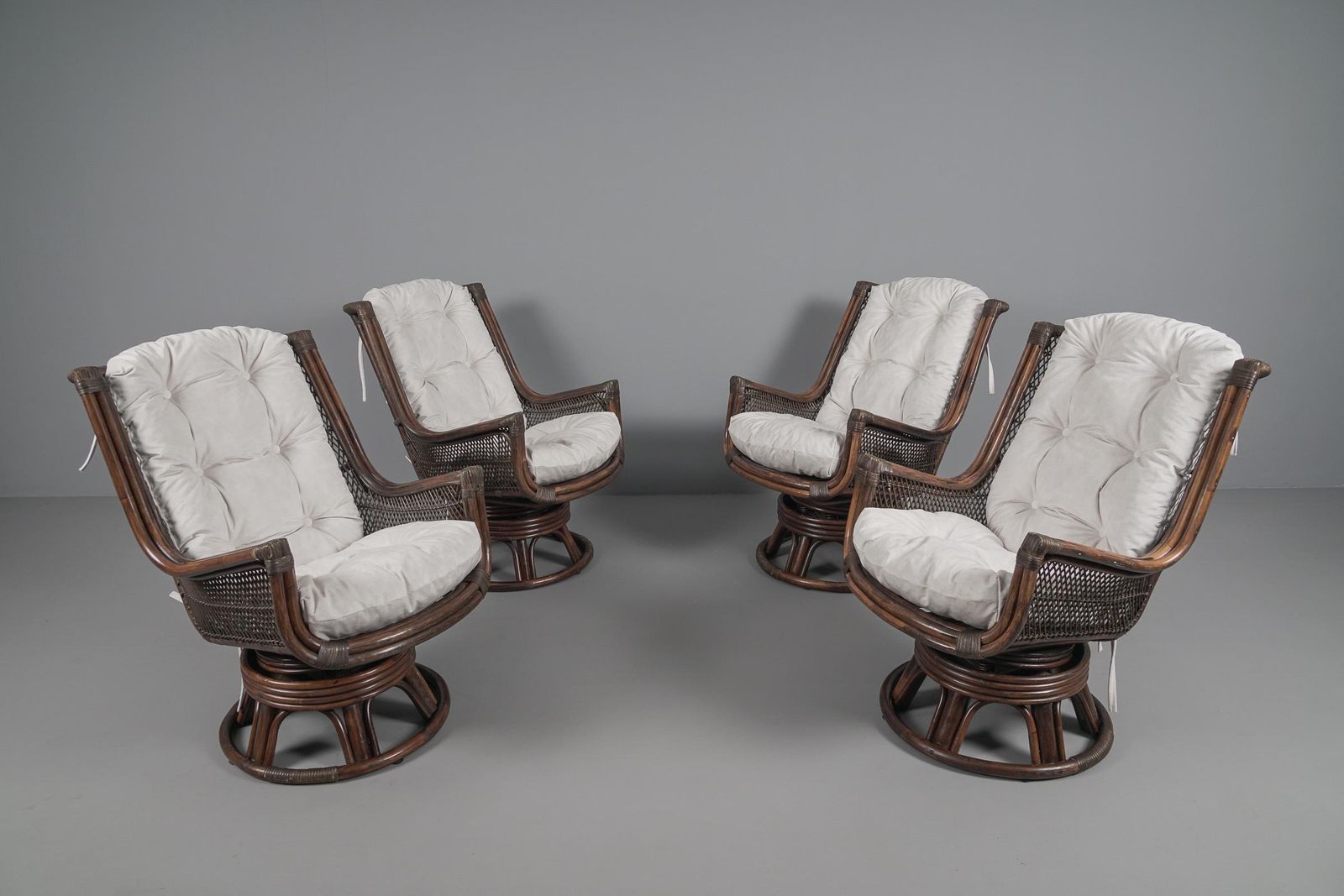 New Upholstered Rattan Seating Set, 4x Armchairs 1x Stool 1x Coffee Table, 1960s photo vinterior