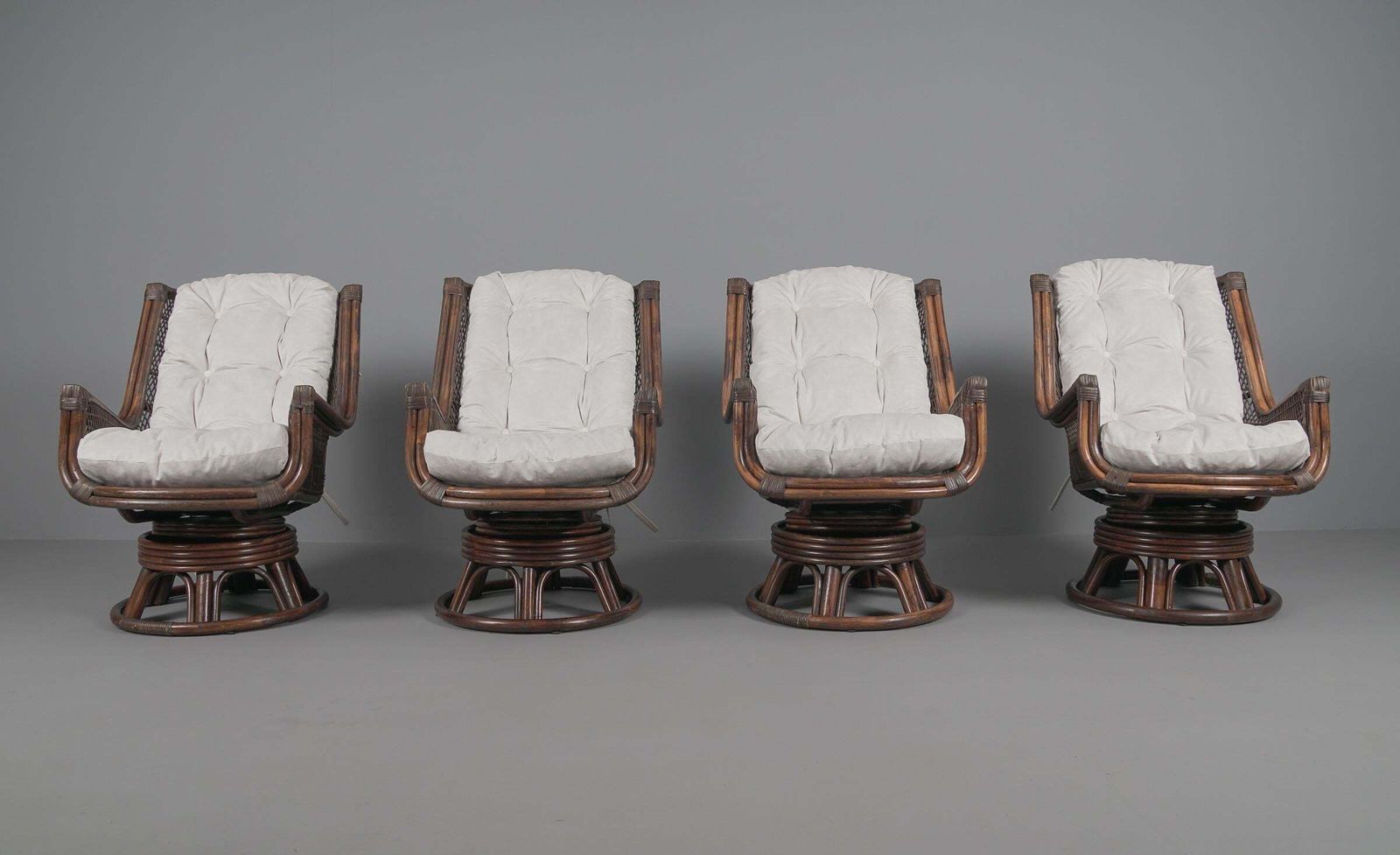 New Upholstered Rattan Seating Set, 4x Armchairs 1x Stool 1x Coffee Table, 1960s photo vintage