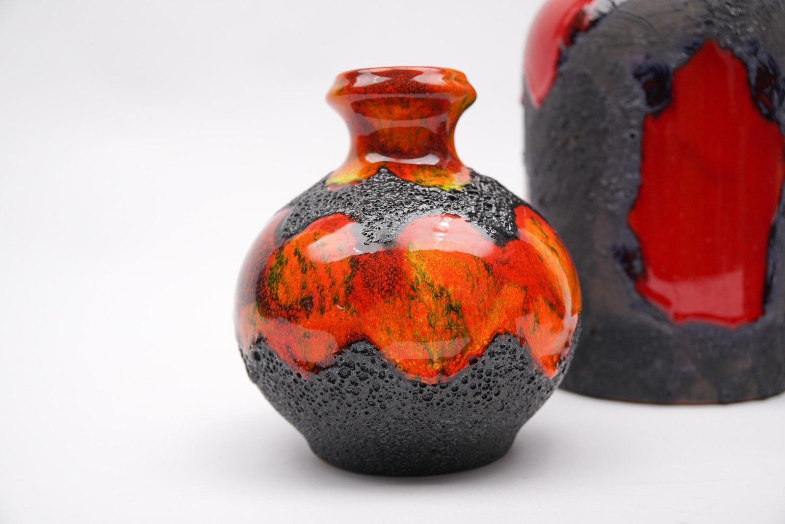 Set Of 4 Red And Orange Fat Lava Ceramic Vases, 1960s Germany photo 1232.0