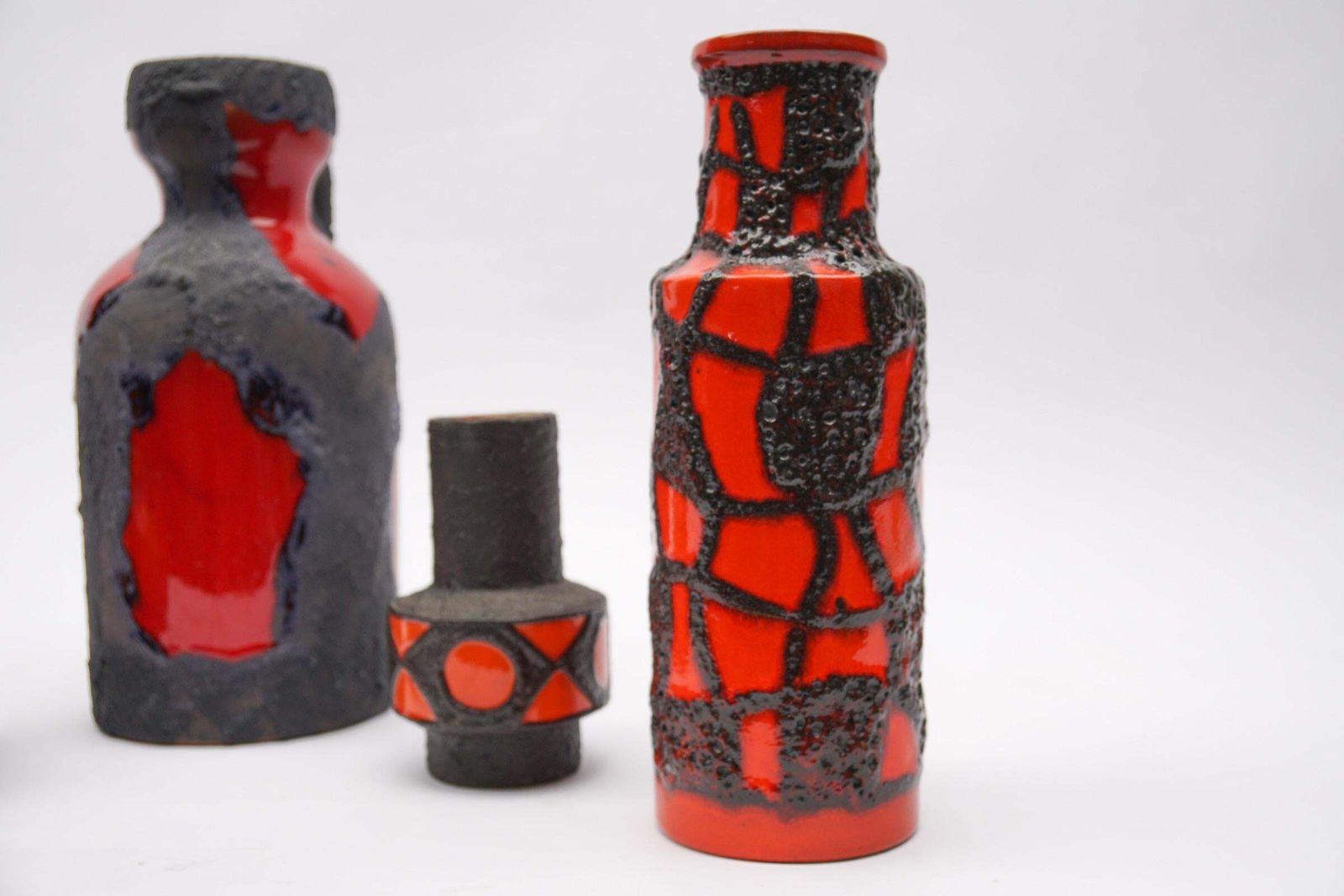 Set Of 4 Red And Orange Fat Lava Ceramic Vases, 1960s Germany photo buy