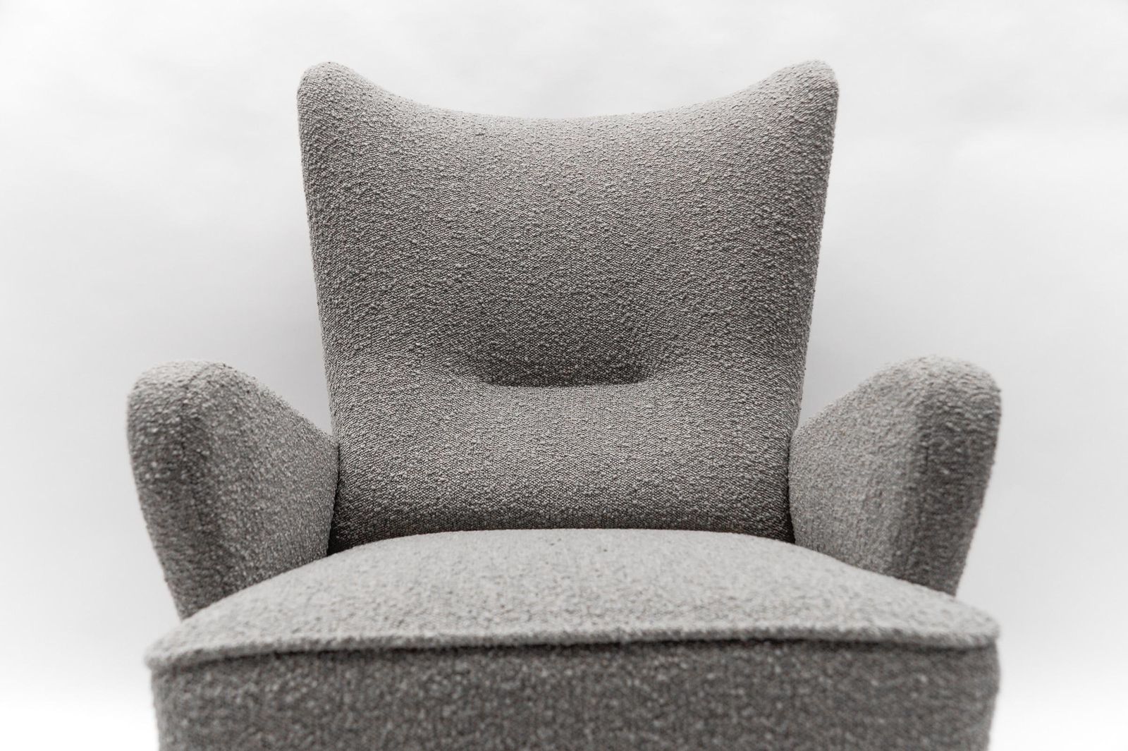 Large Grey Boucle Fabric Wingback Armchair, Italy, 1950s photo for sale