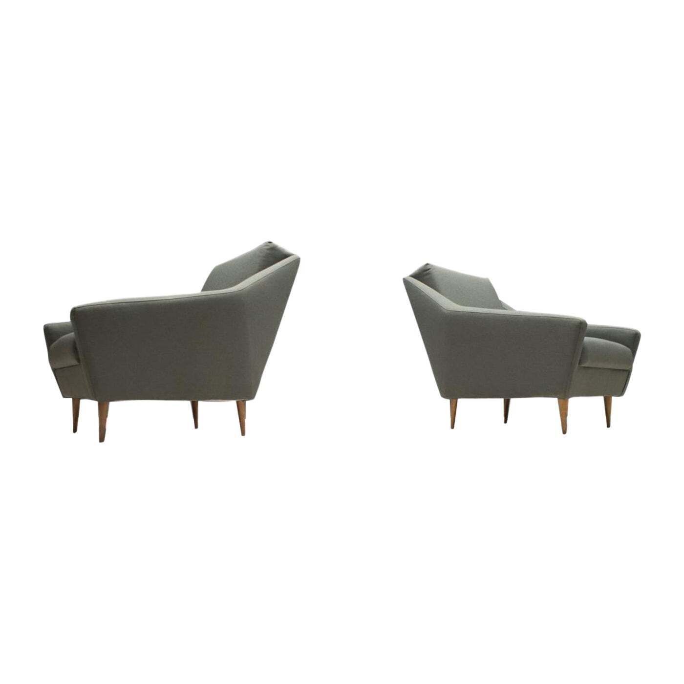 Set Of 2 Armchairs In Wood And Fabric By Eddie Harlis For Hans Kaufeld, 1960s