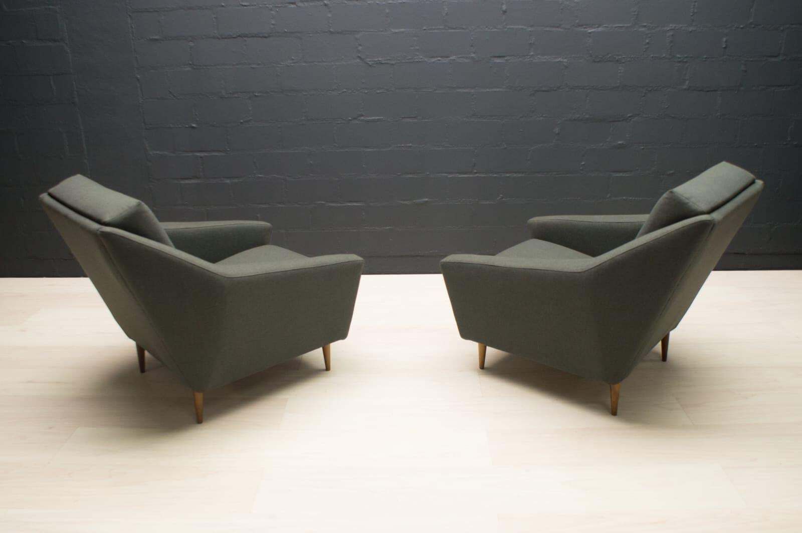 Set Of 2 Armchairs In Wood And Fabric By Eddie Harlis For Hans Kaufeld, 1960s photo for sale