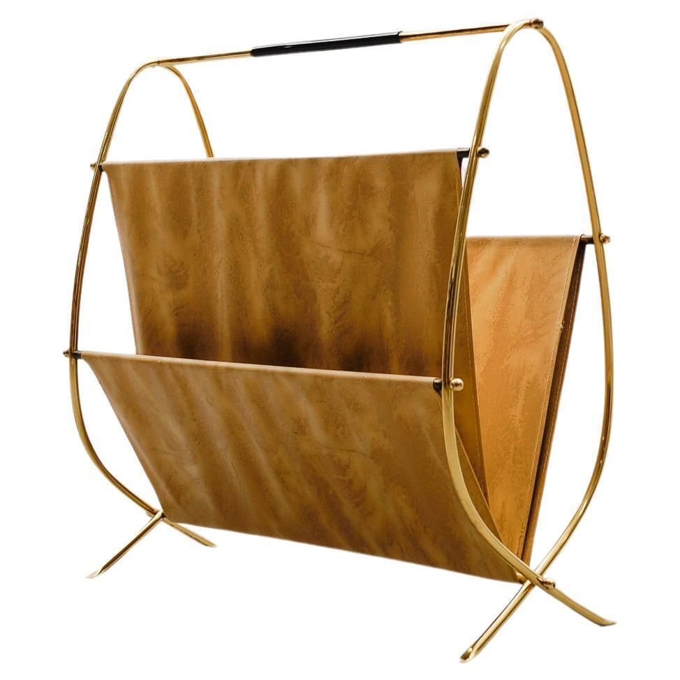 Mid Century Modern Brass Magazine Rack, 1950s Italy