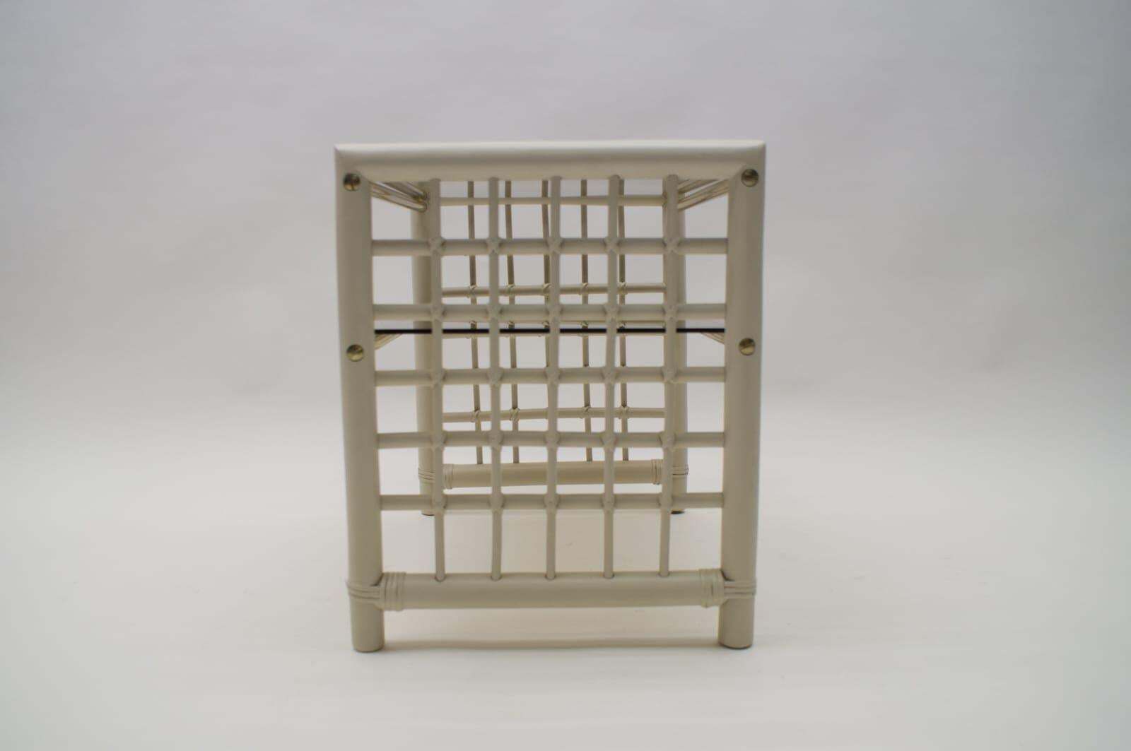 photo furniture Hollywood Regency Nightstand Made In Bamboo, Brass With Smoked Glass, 1970s