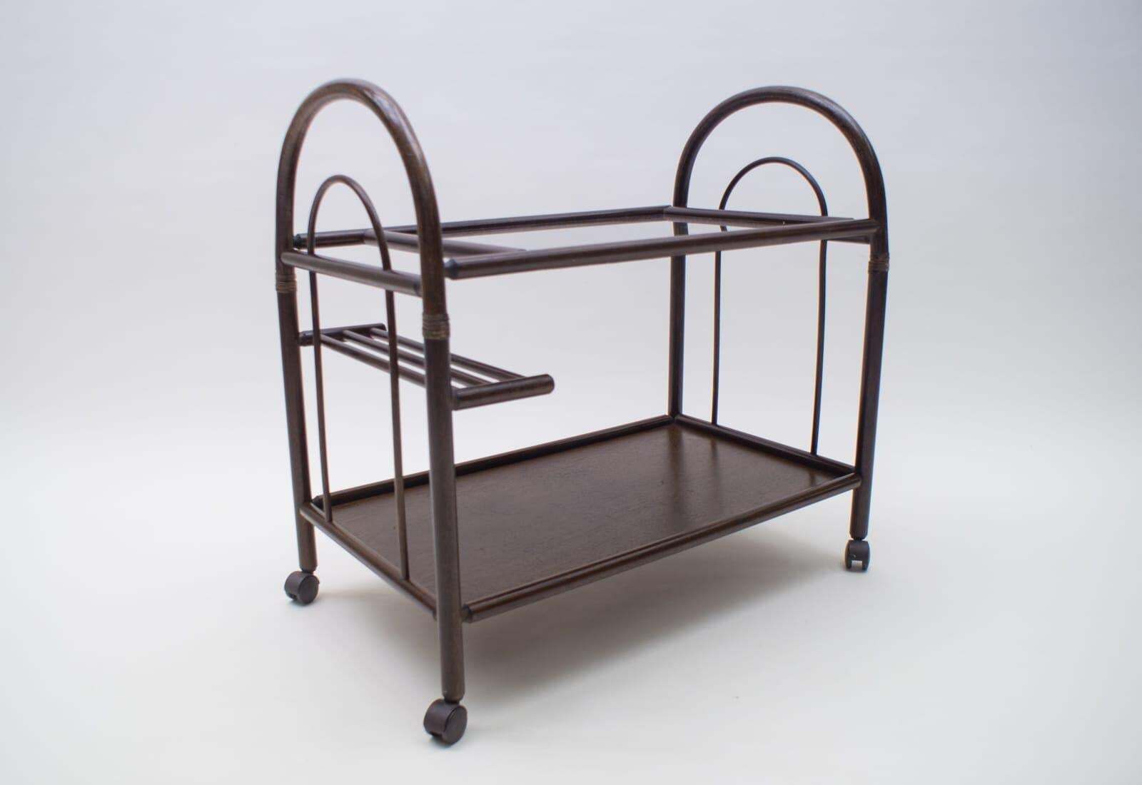 Lovely Italian Riviera Bamboo And Rattan Bar Cart Serving Trolley, 1960s photo furniture