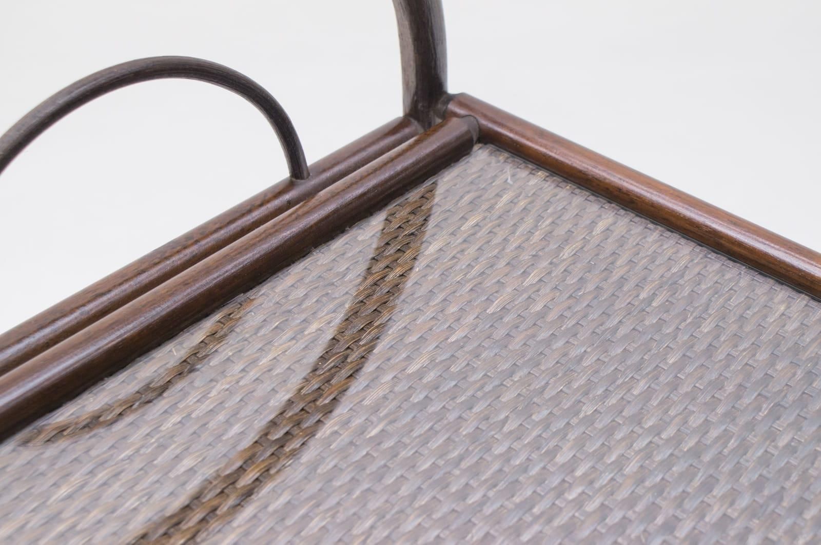 Furniture Lovely Italian Riviera Bamboo And Rattan Bar Cart Serving Trolley, 1960s photo