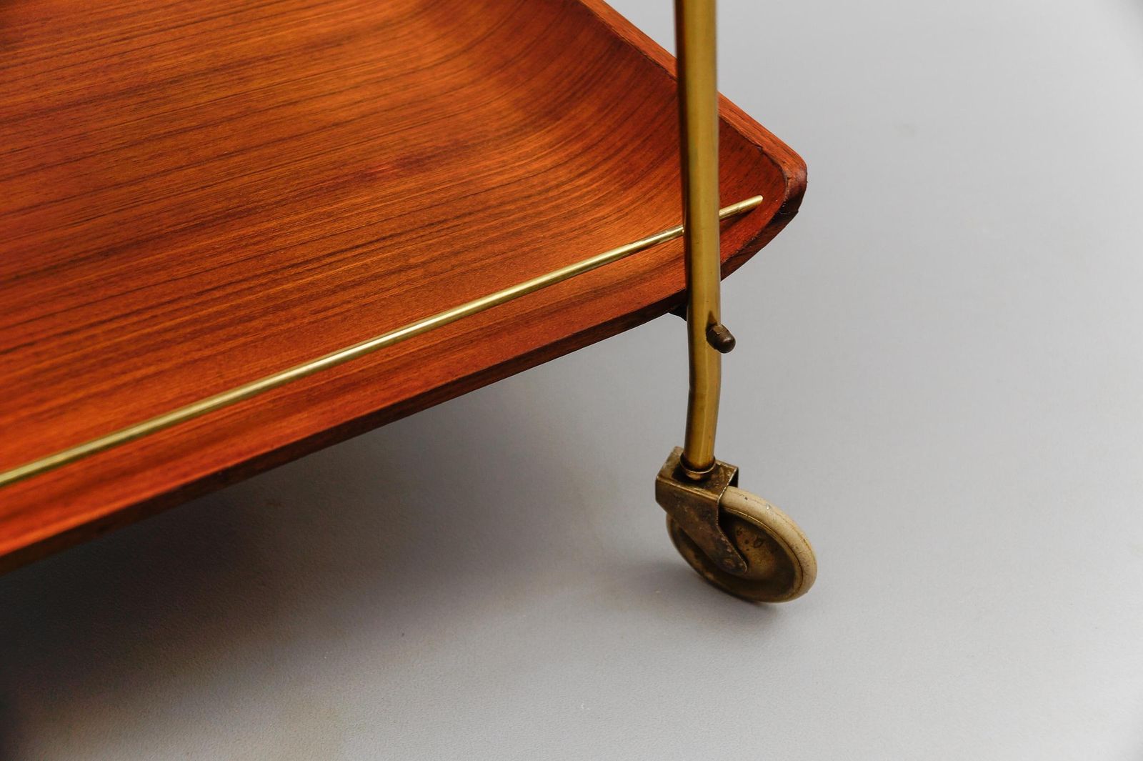 1019.0 Mid Century Modern Serving Cart In Teak And Brass With Removable Tray, 1950s photo