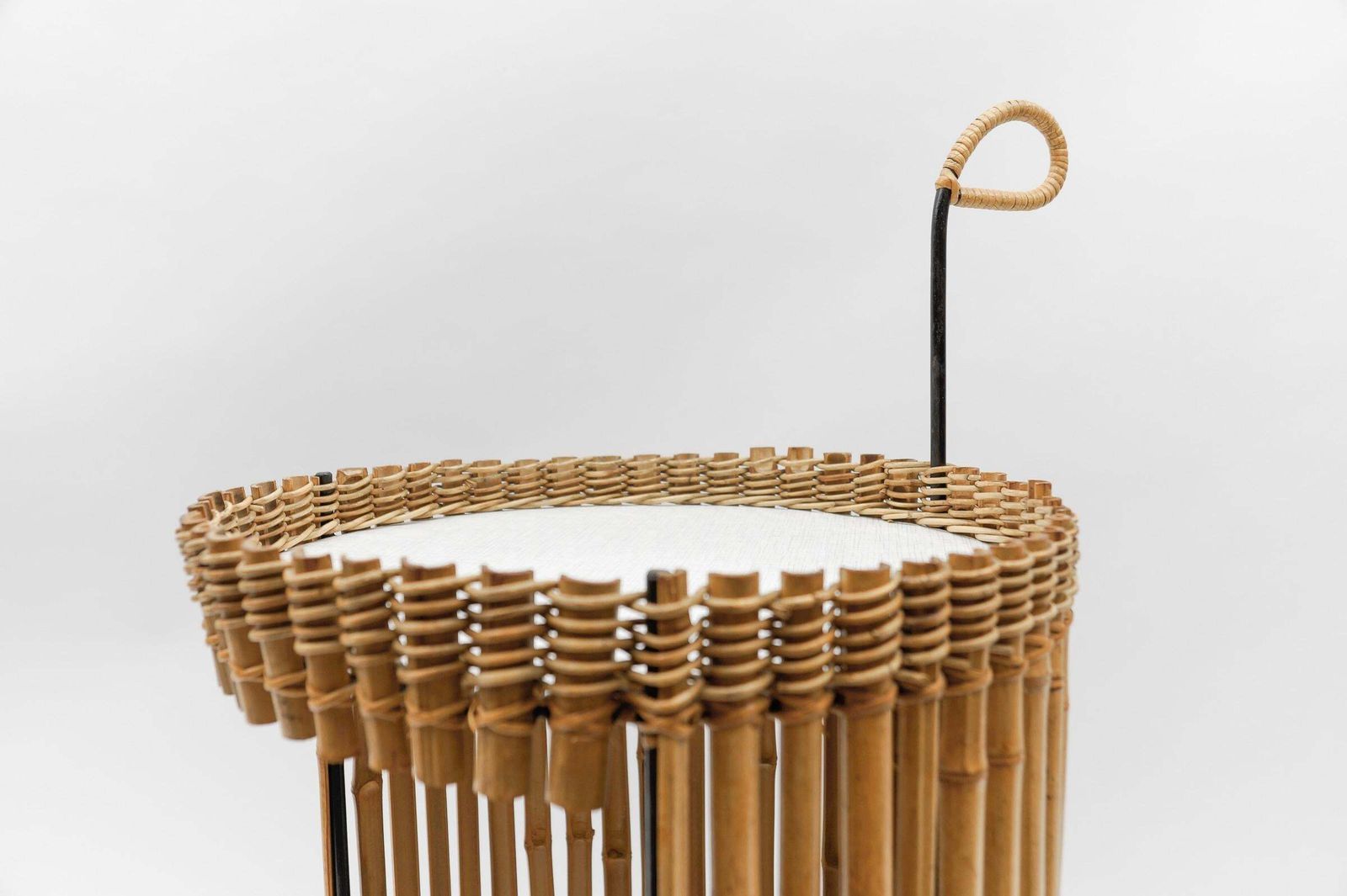 Stunning Mid Century Modern Round Serving Cart In Bamboo And Metal, 1950s photo vinterior