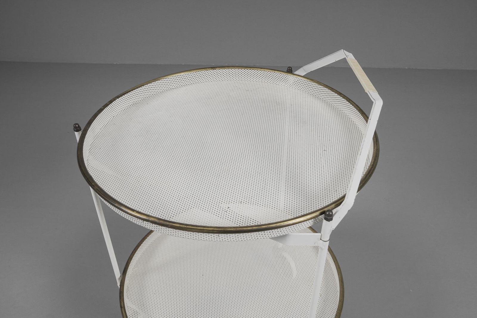 photo furniture Mid Century Modern Bar Cart With Removable Trays In Mategot Style, France, 1950s