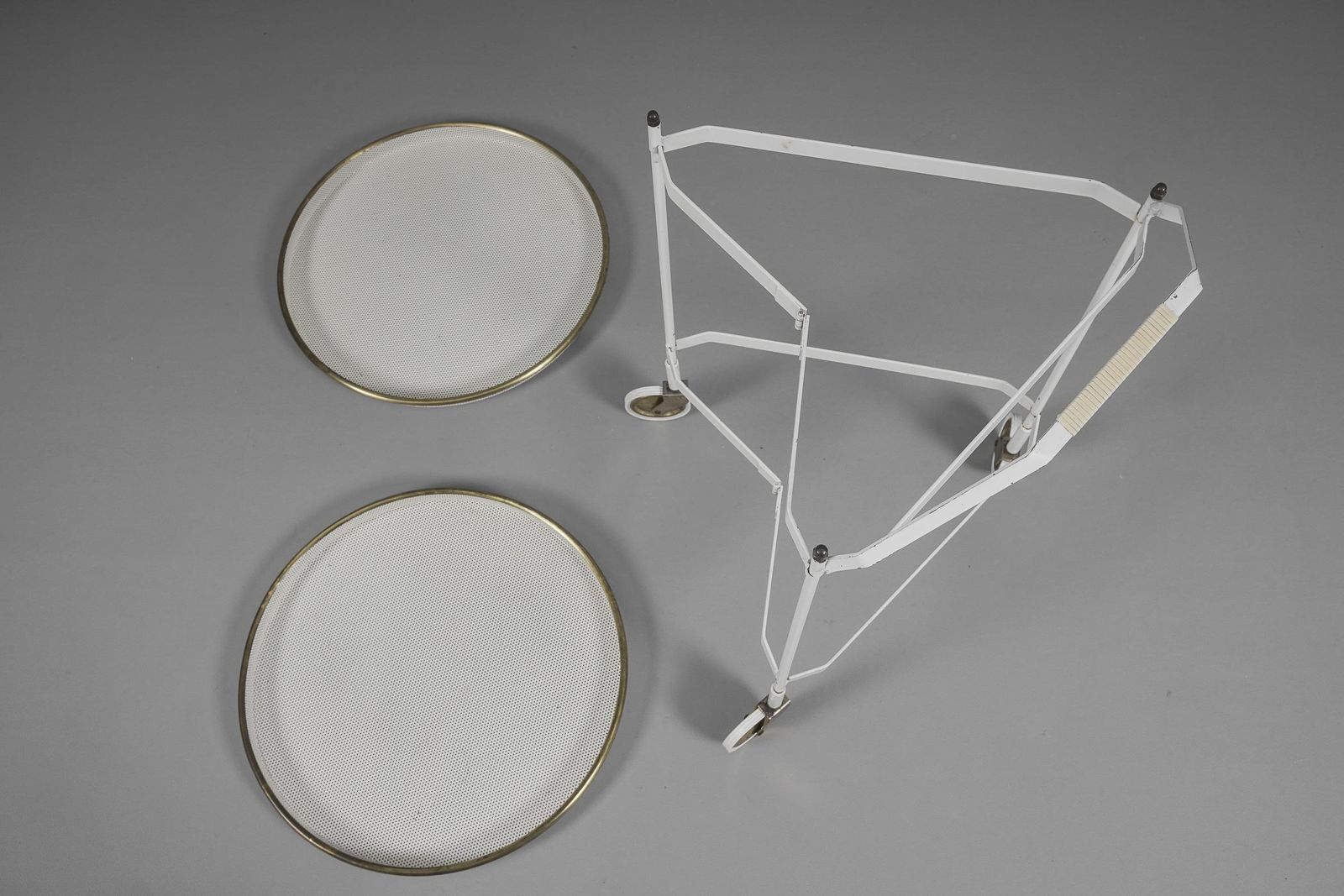 1062.0 Mid Century Modern Bar Cart With Removable Trays In Mategot Style, France, 1950s photo