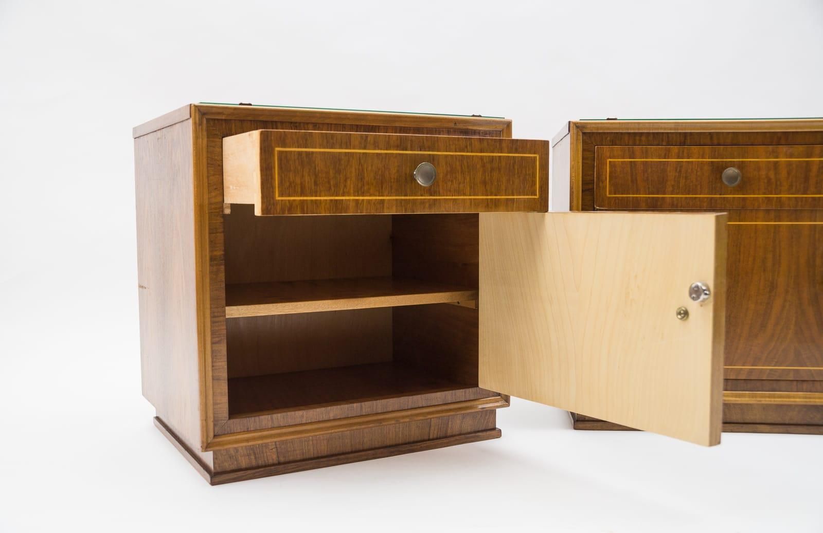 photo for sale Lovely Austrian Art Deco Nightstands With Inlays, 1930s, Set Of 2