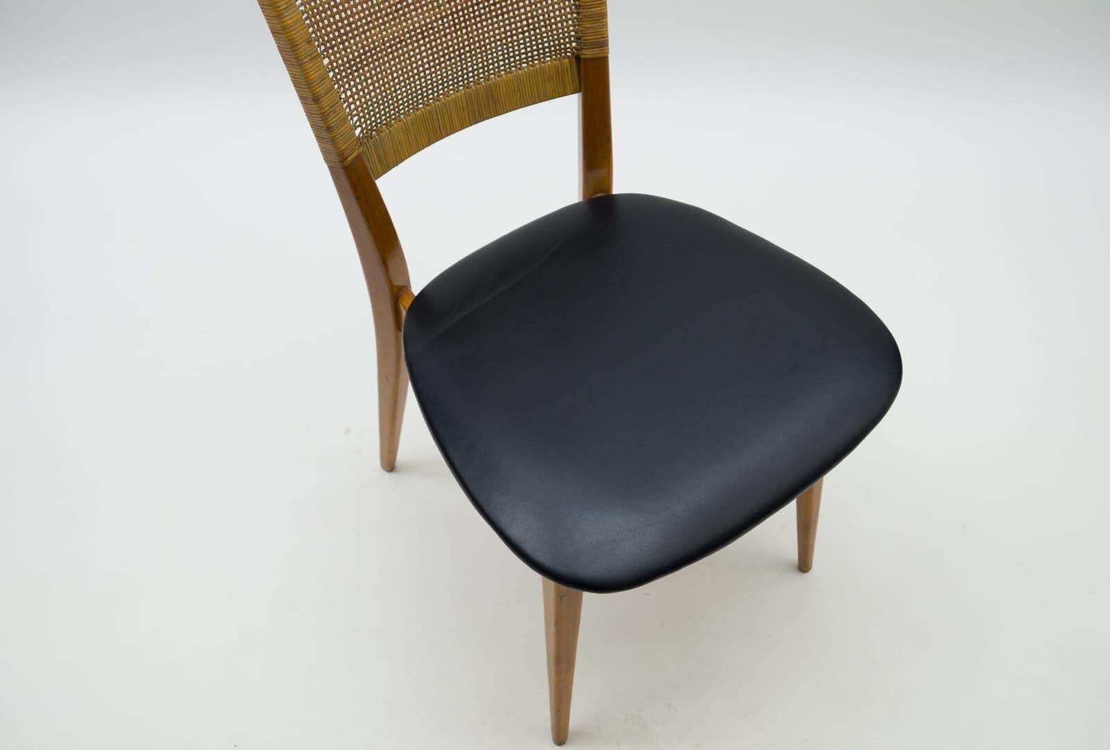 photo vintage Wooden And Leather Dining Chair, Germany, 1950s