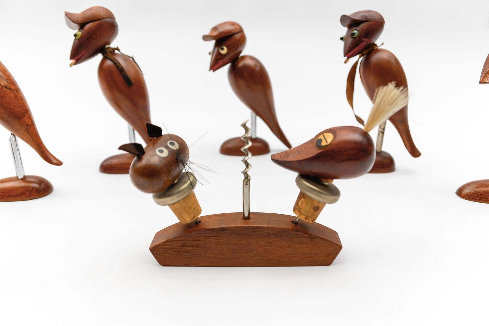 Home Decor Lovely Set Of 7 Scandinavian Wooden Woodpecker Corkscrews, 1960s photo