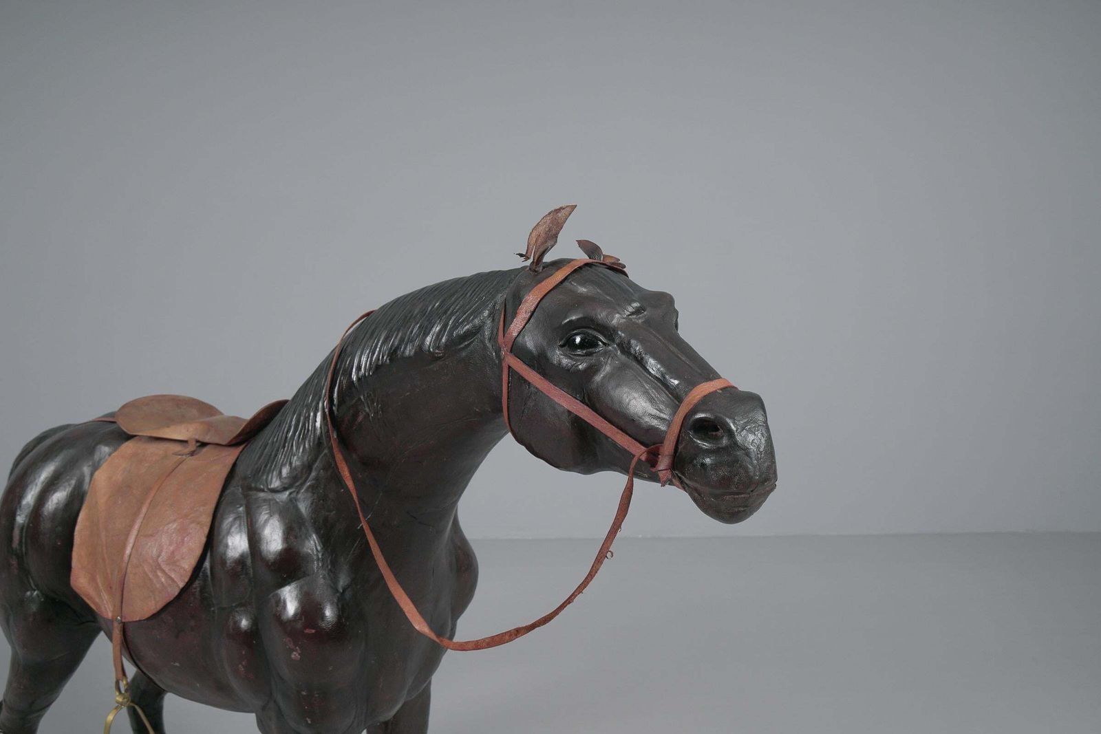 photo furniture Extremely Rare, Huge Lifelike Horse Made Of Leather, 1960s