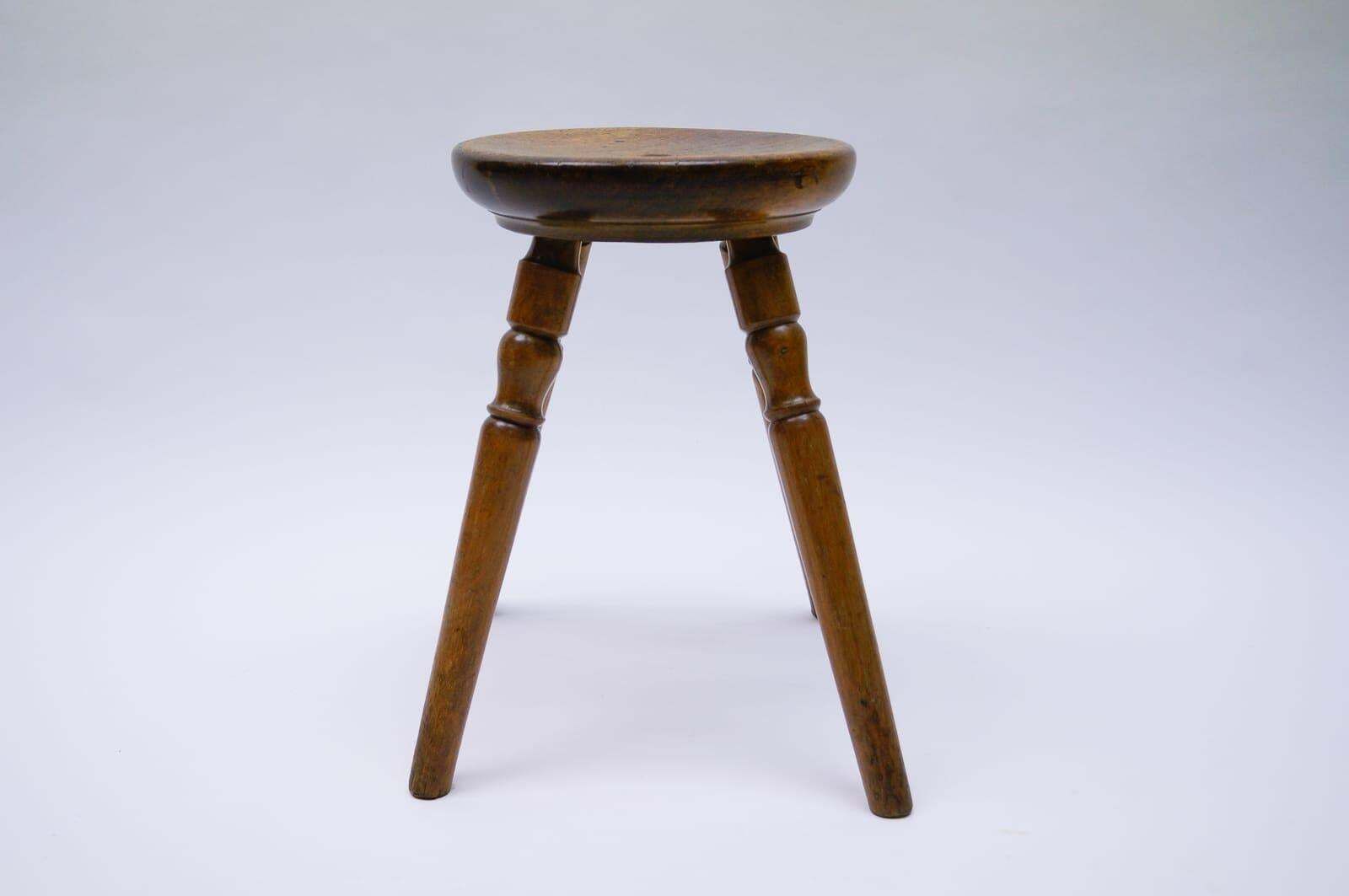 Mid Century Modern French Primitive 4 Legs Wooden Stool, 1950s photo Furniture