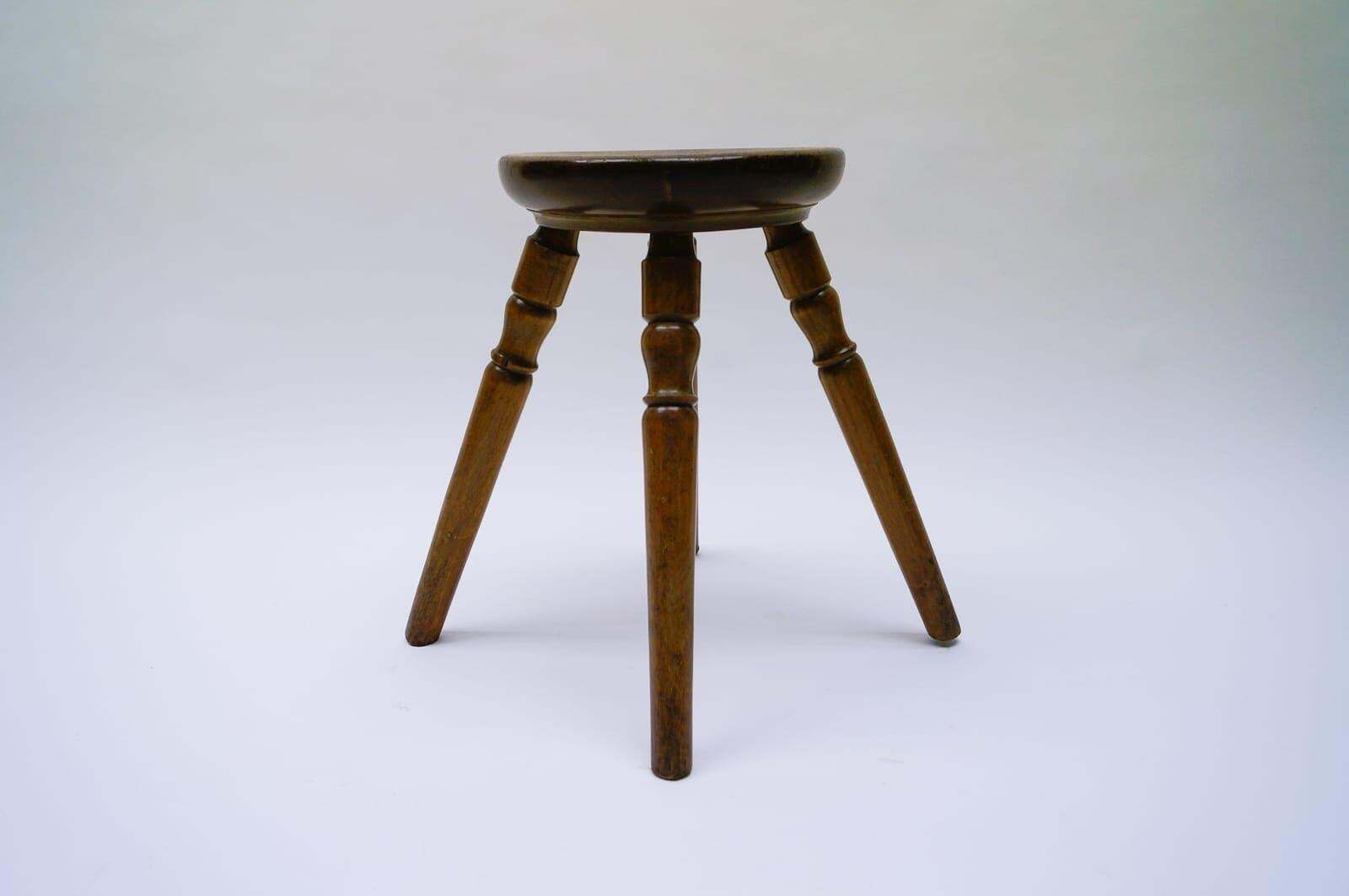 Mid Century Modern French Primitive 4 Legs Wooden Stool, 1950s photo 637.0