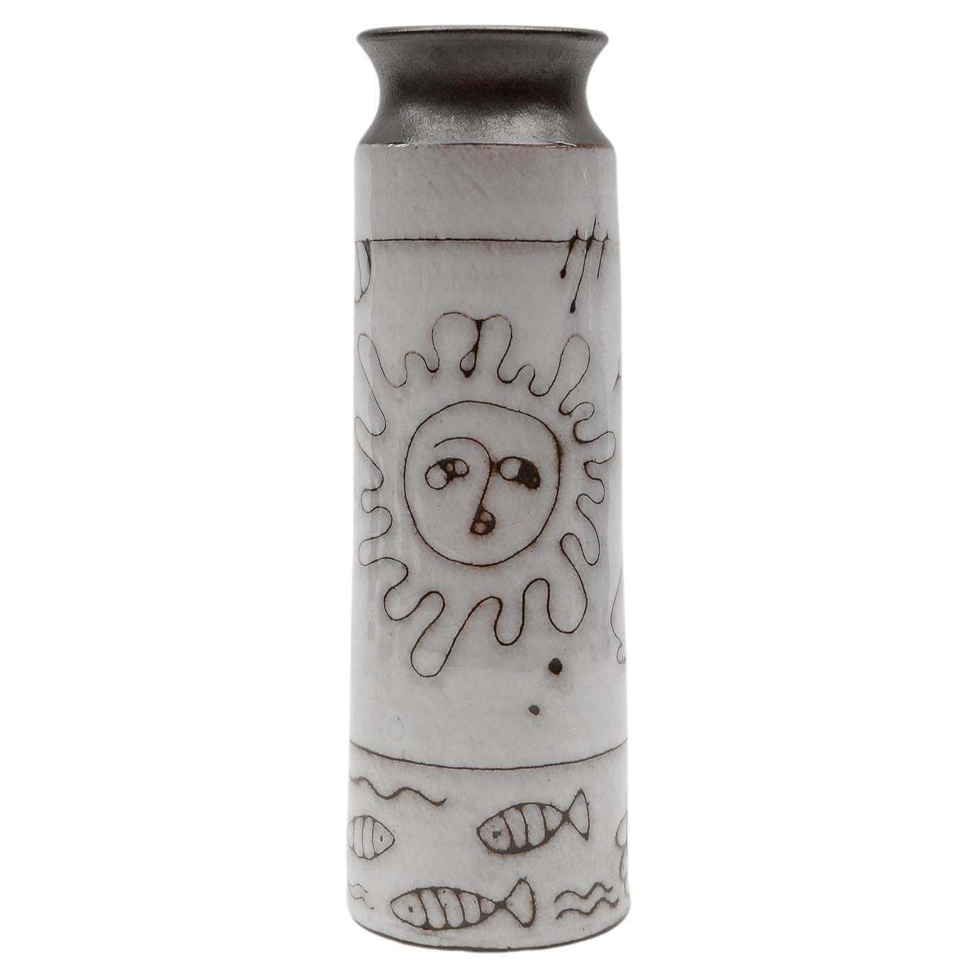 Studio Ceramic "Summer Time" Sun And Birds Vase By Wilhelm & Elly Kuch, 1960s