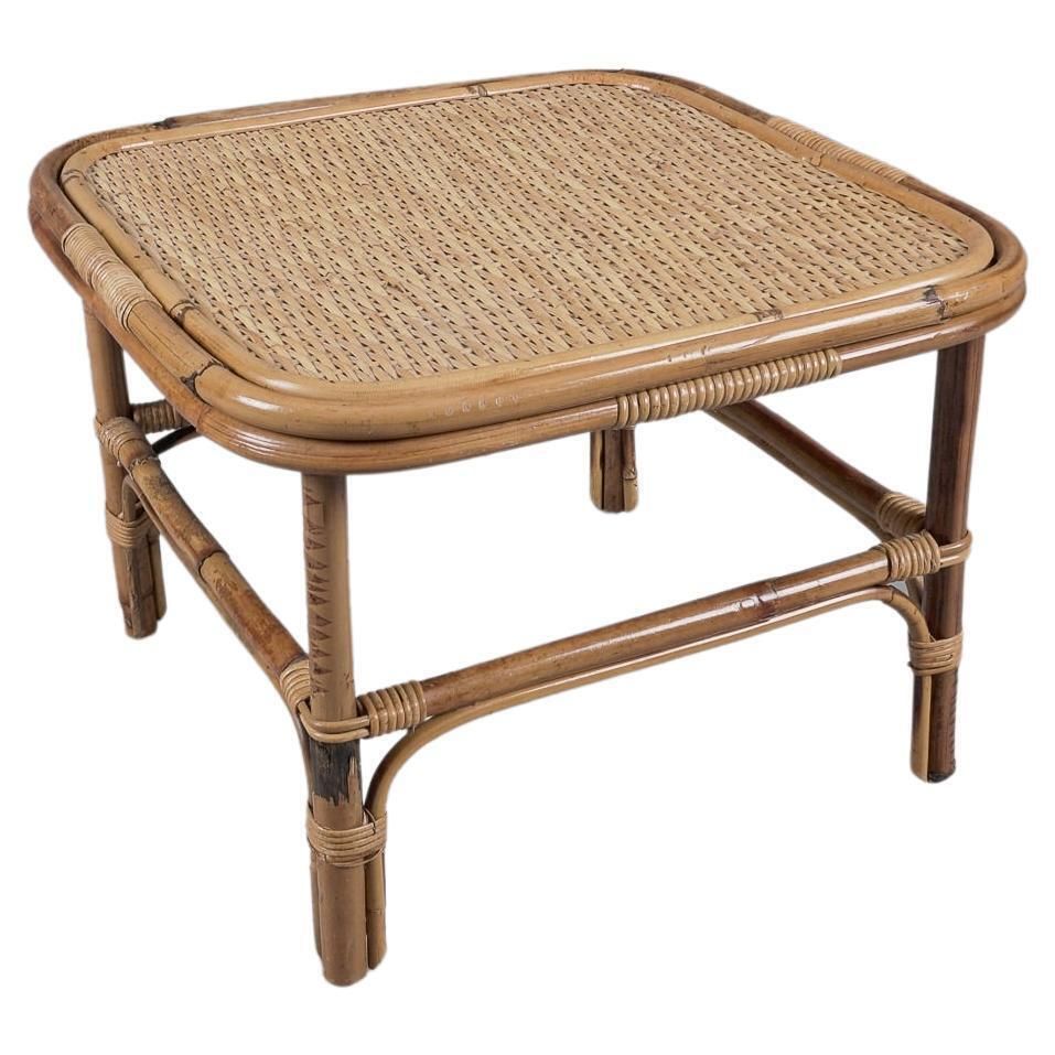 Bamboo, Rattan & Wicker Squared Coffee Table, 1960s, Italy