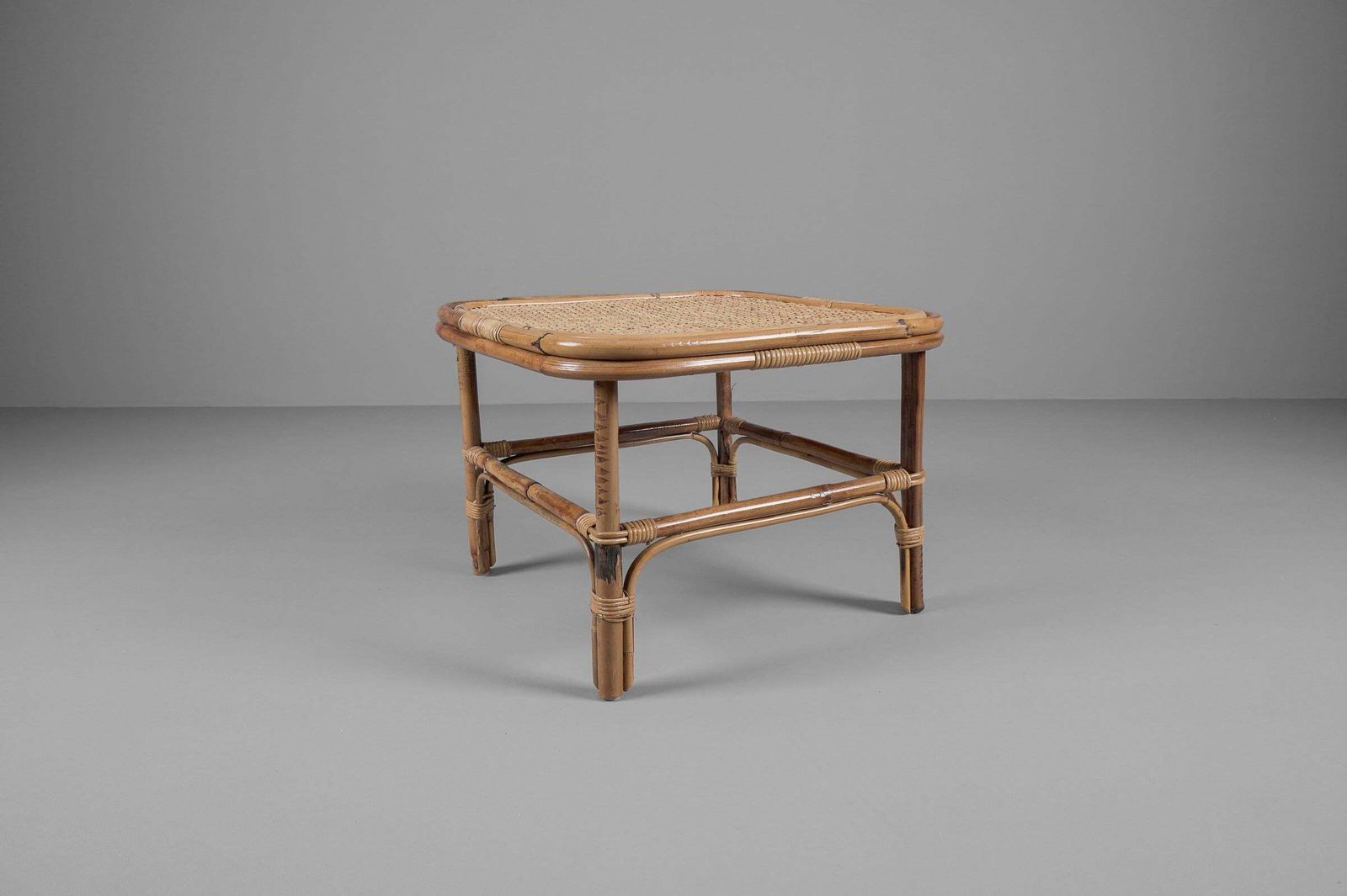 Bamboo, Rattan & Wicker Squared Coffee Table, 1960s, Italy photo vintage