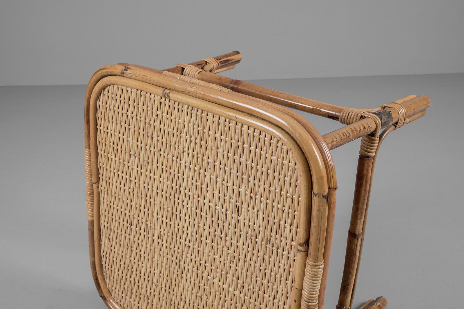 Furniture Bamboo, Rattan & Wicker Squared Coffee Table, 1960s, Italy photo