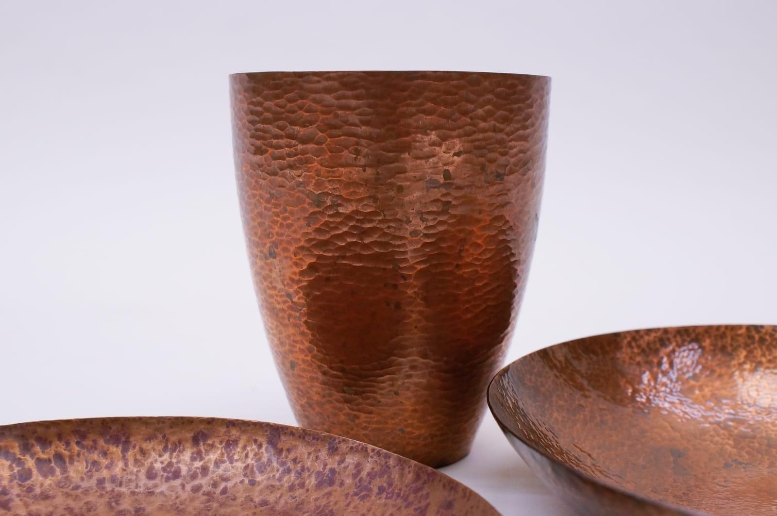 Set Of Two Unique Copper Hand Beaten Bowls And One Vase By Bunge, Germany, 1950s photo 1062.0