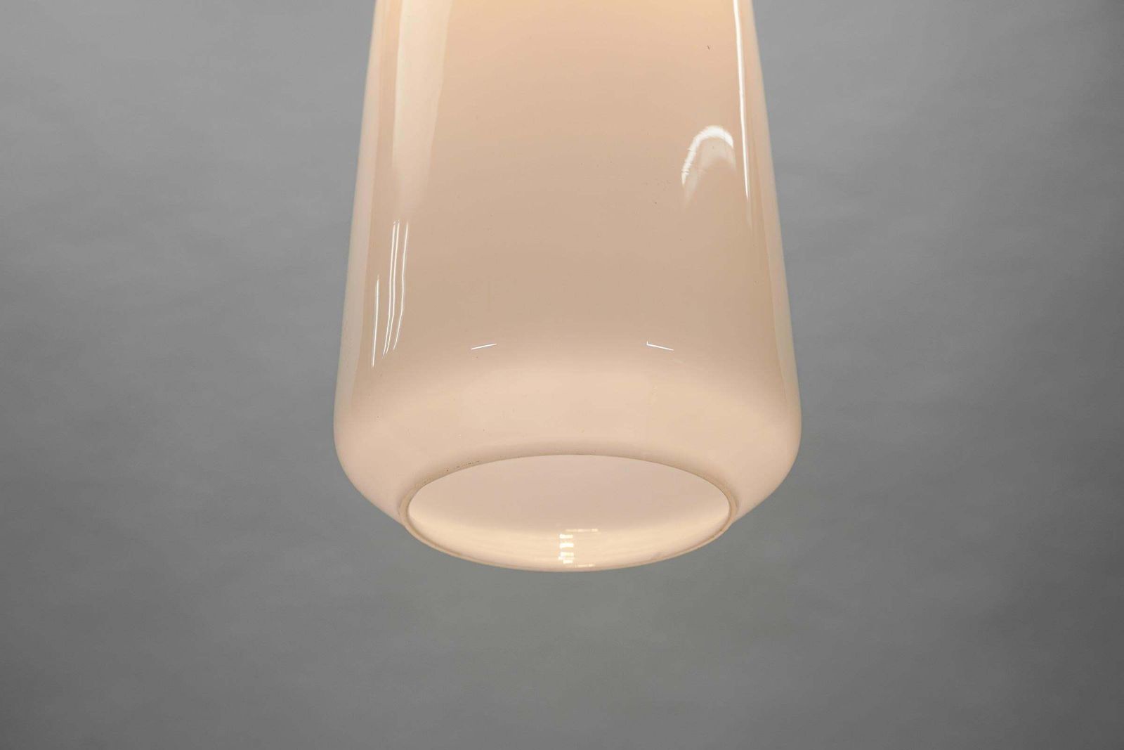 Cylindrical Scandinavian Opal Glass Hanging Lamp With Teak Wood, 1960s photo vintage
