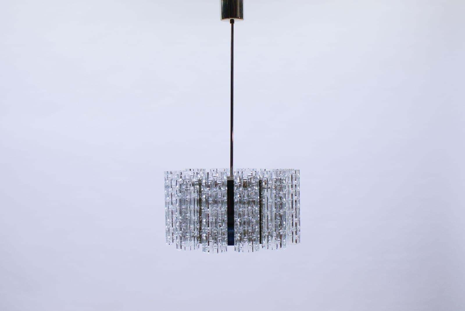 Ceiling Lamp With 12 Textured Glass Shades, Kaiser Leuchten Germany, 1960s photo vinterior