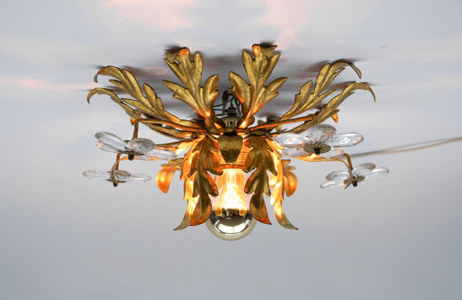 Crystal Glass And Metal Florentine Ceiling Lamp By Banci Firenze, 1960s photo for sale