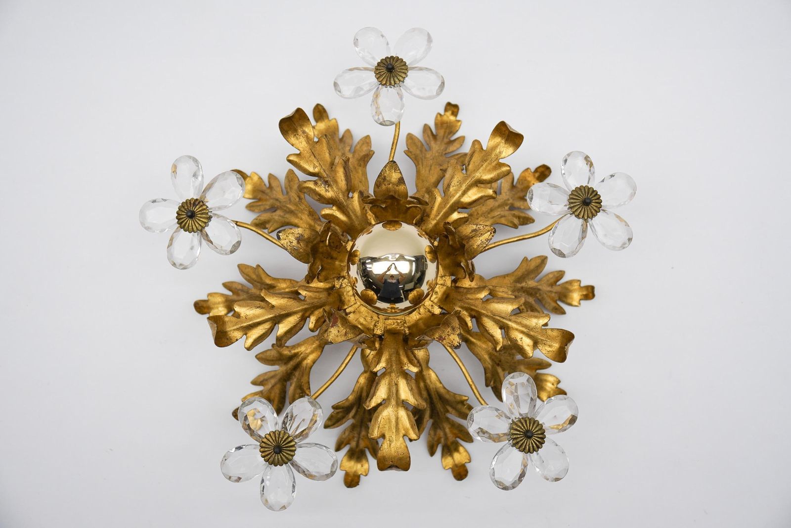 Crystal Glass And Metal Florentine Ceiling Lamp By Banci Firenze, 1960s photo vintage