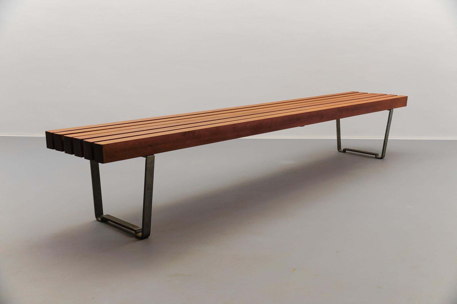 Large And Massive Wood Slatted Bench From The 1960s, Scandinavian photo buy
