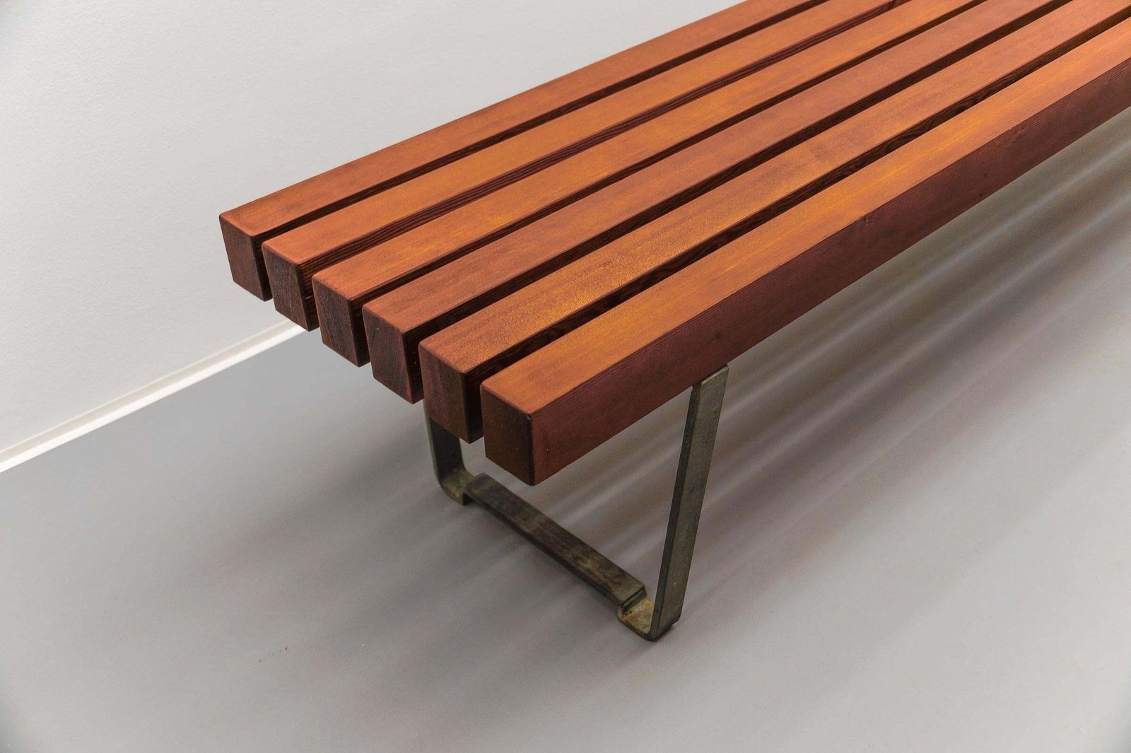 Furniture Large And Massive Wood Slatted Bench From The 1960s, Scandinavian photo