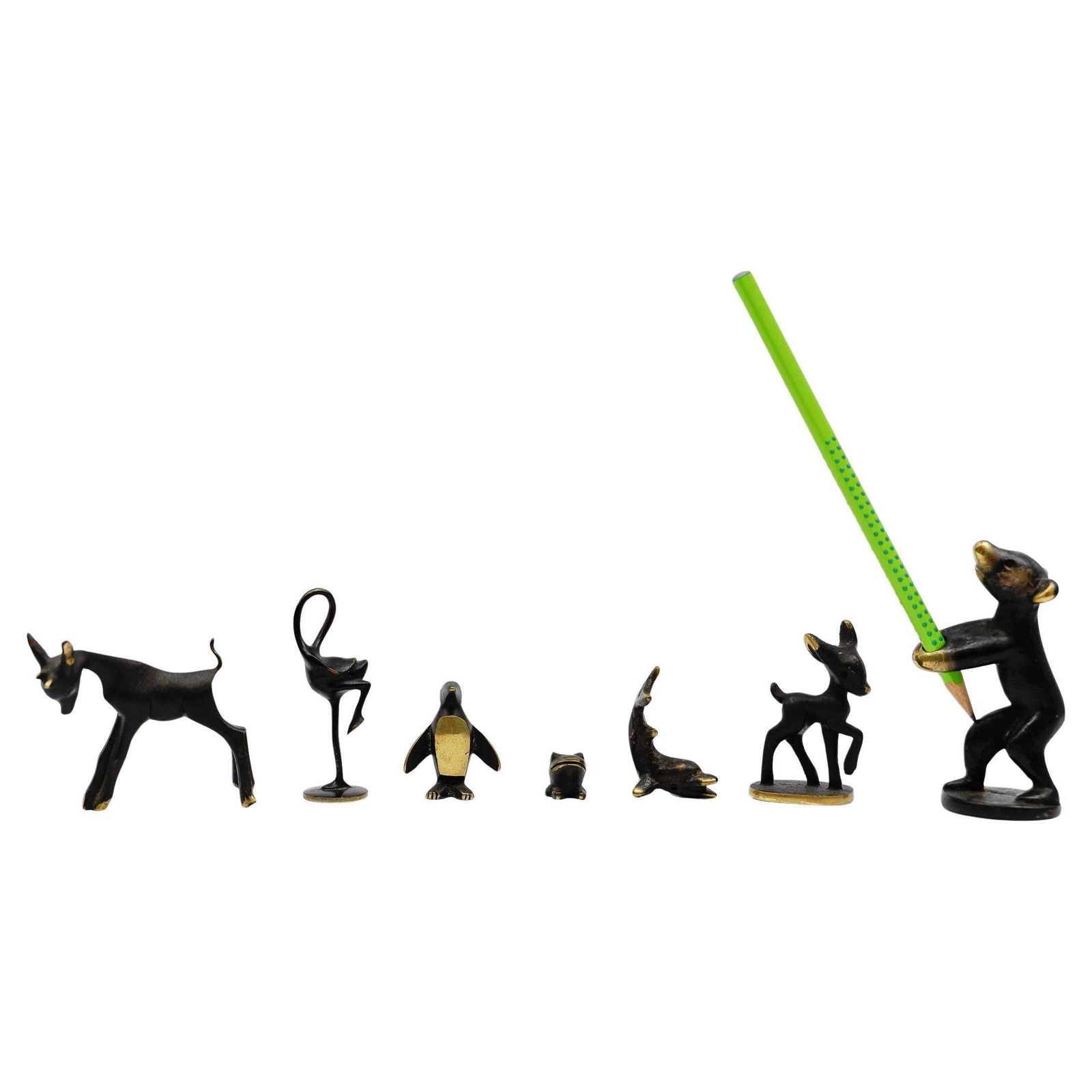Set Of 7 Mid Century Modern Massive Brass Animals, Austria, 1960s