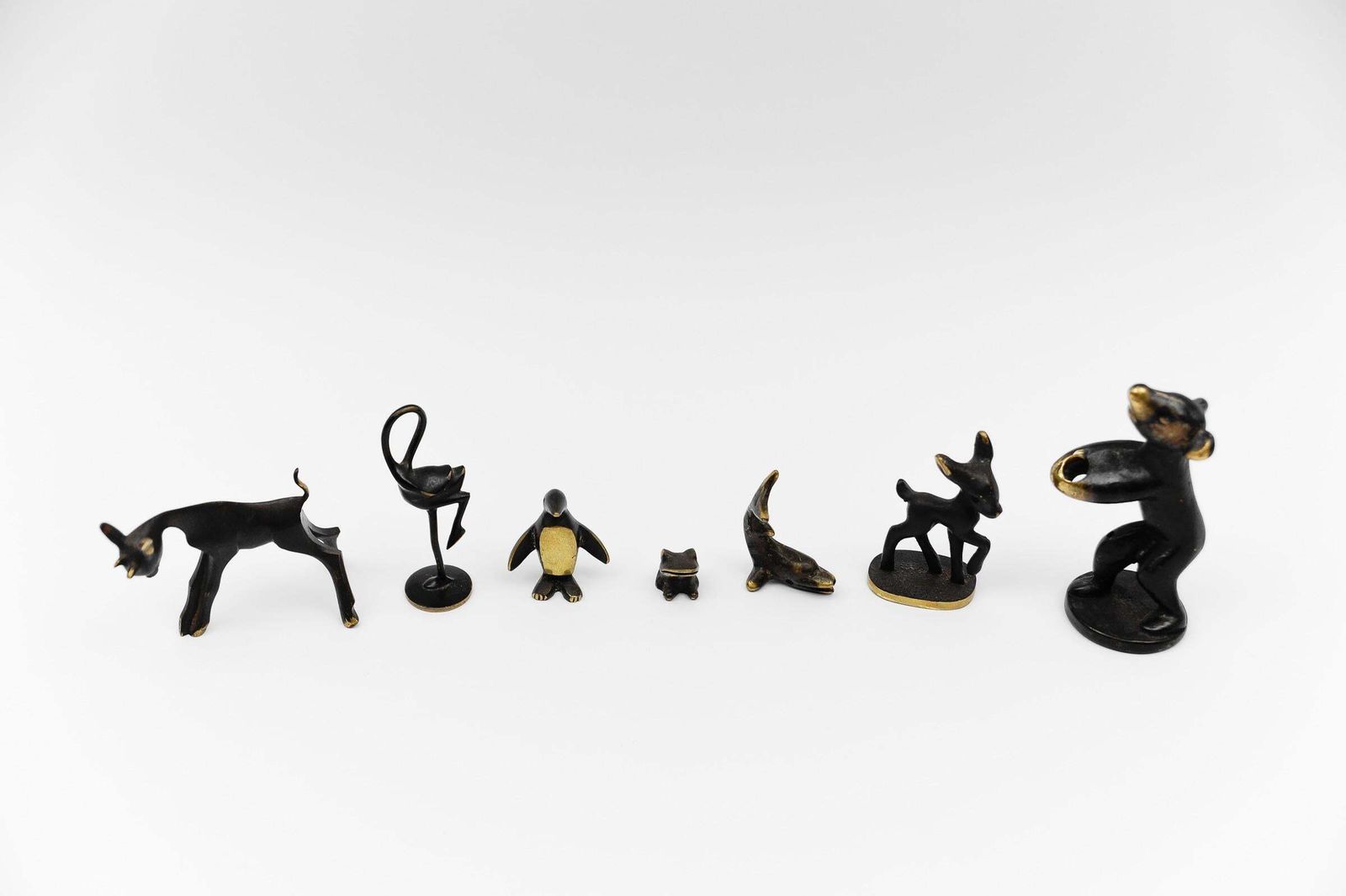 Set Of 7 Mid Century Modern Massive Brass Animals, Austria, 1960s photo for sale