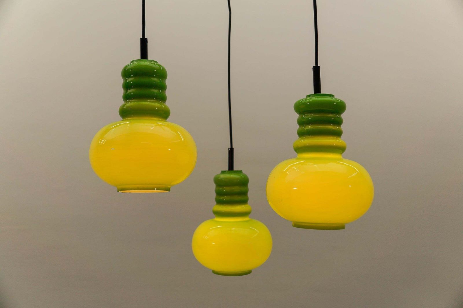 Lovely 3 Light Apple Green Glass Cascading Lamp By Peill & Putzler, 1960s photo 1656.0