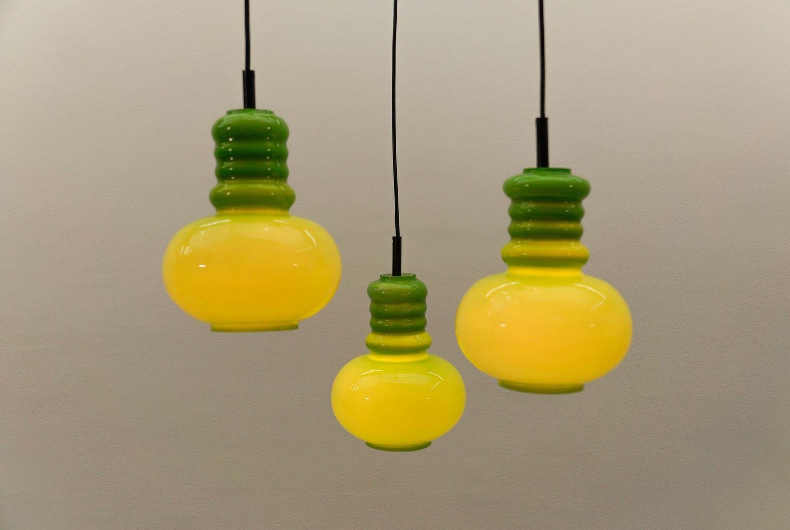 Lovely 3 Light Apple Green Glass Cascading Lamp By Peill & Putzler, 1960s photo vintage