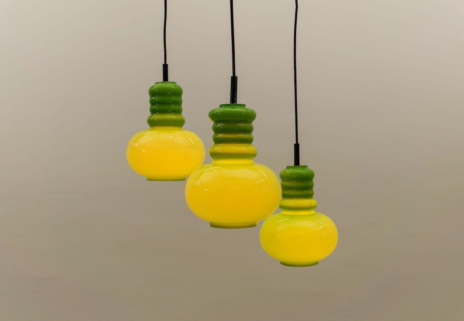 photo for sale Lovely 3 Light Apple Green Glass Cascading Lamp By Peill & Putzler, 1960s